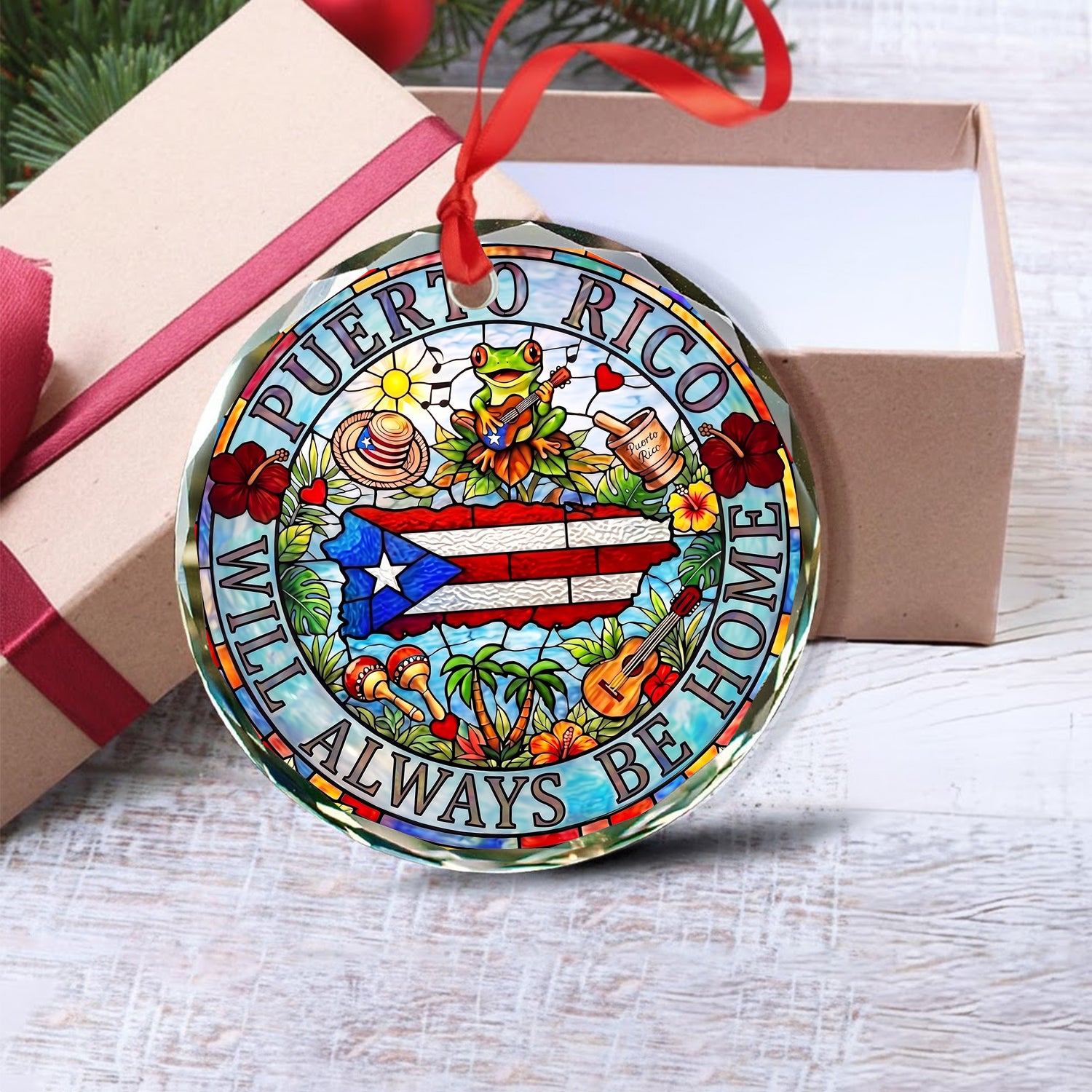 Puerto Rico Will Always Be Home Glass Ornament With Stained Glass