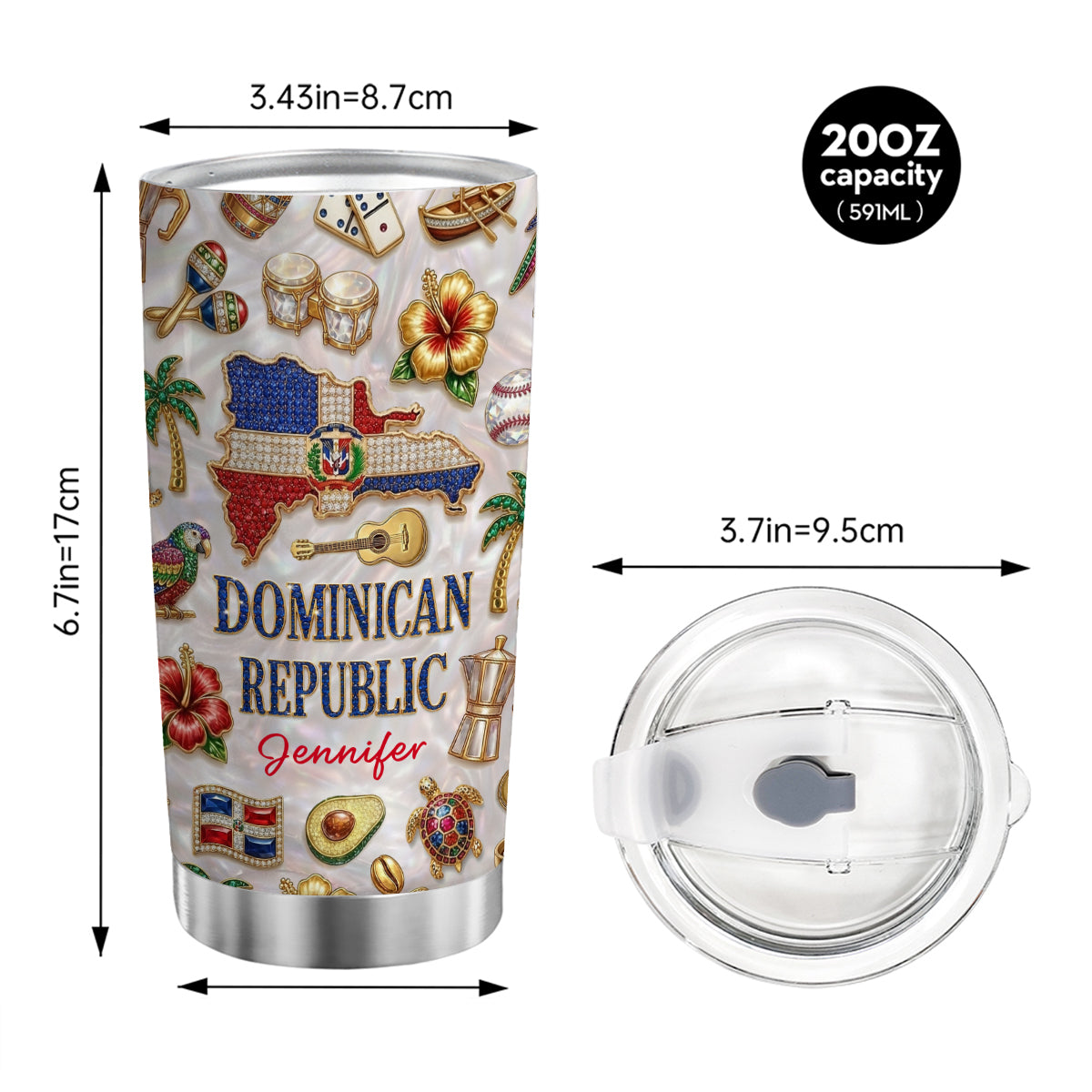 Custom Dominican Republic Tumbler With Dominican Republic Glitter Effect