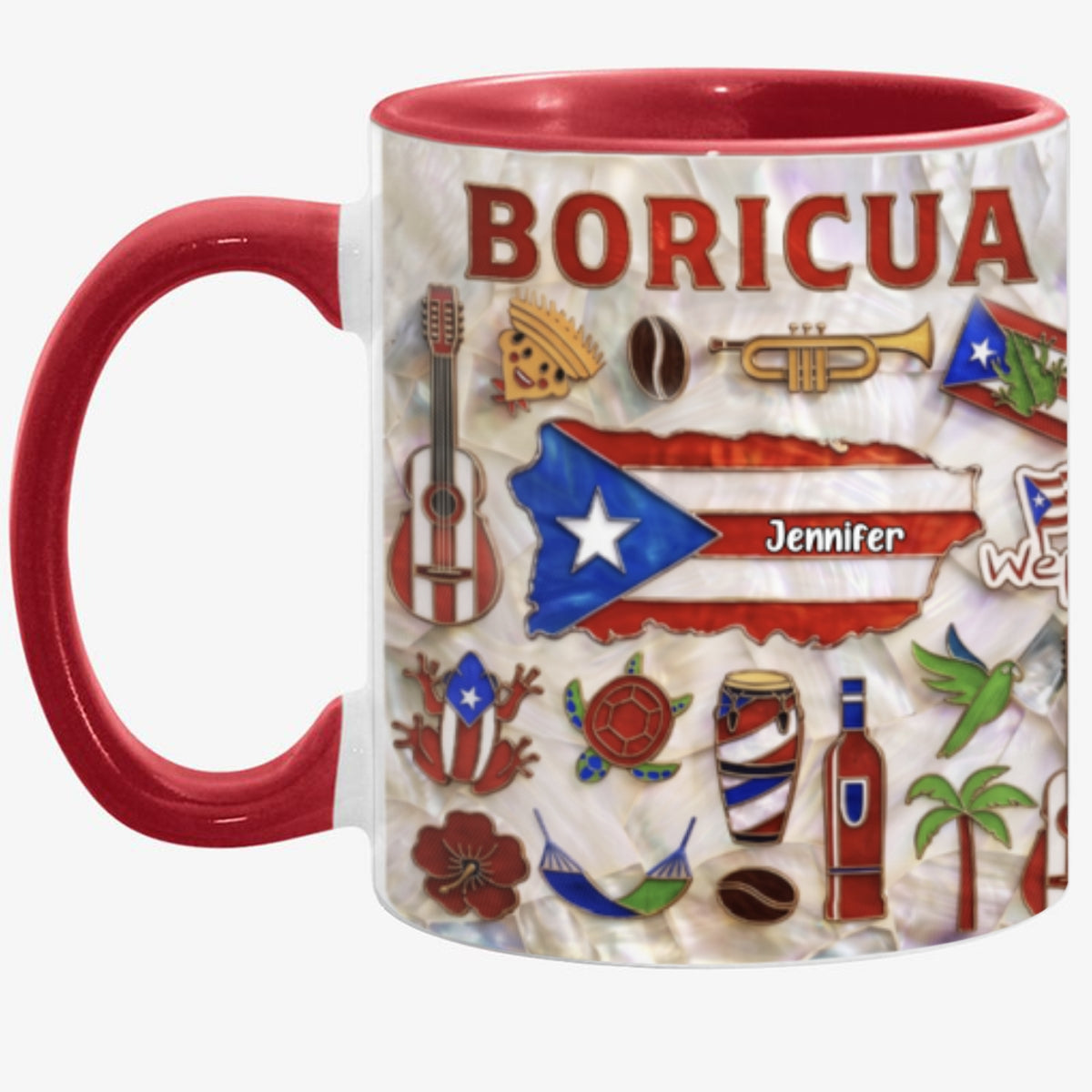 Personalized Puerto Rico Map 2D Printed Coffee Mug Cup, Custom Name Puerto Rico Gifts Souvenirs