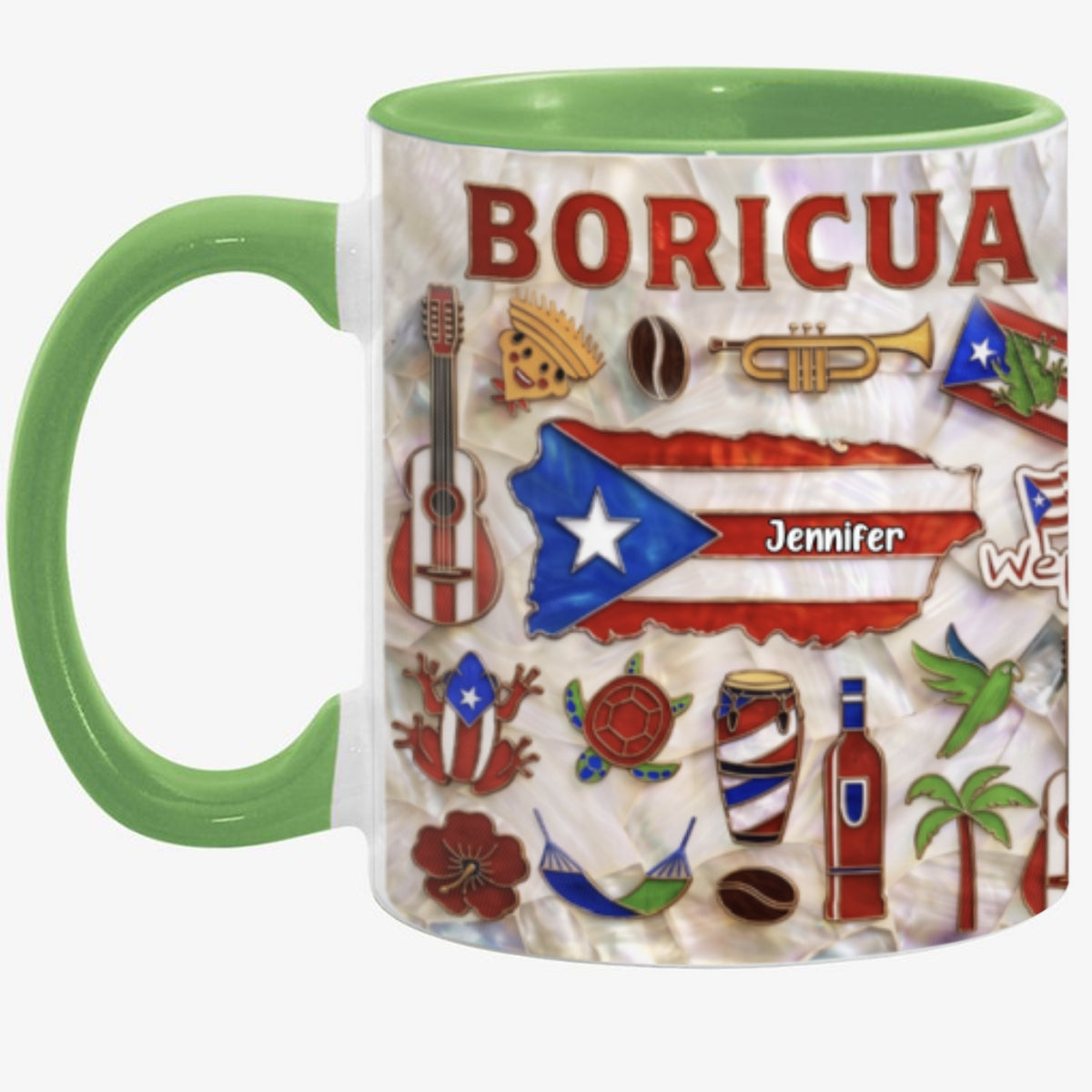 Personalized Puerto Rico Map 2D Printed Coffee Mug Cup, Custom Name Puerto Rico Gifts Souvenirs