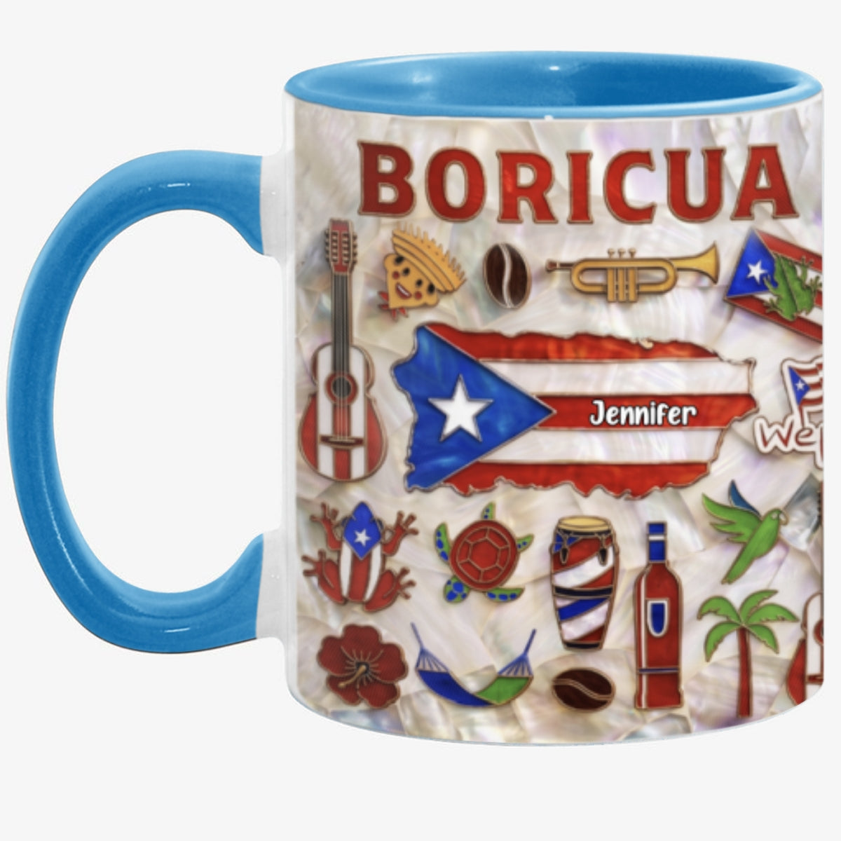 Personalized Puerto Rico Map 2D Printed Coffee Mug Cup, Custom Name Puerto Rico Gifts Souvenirs