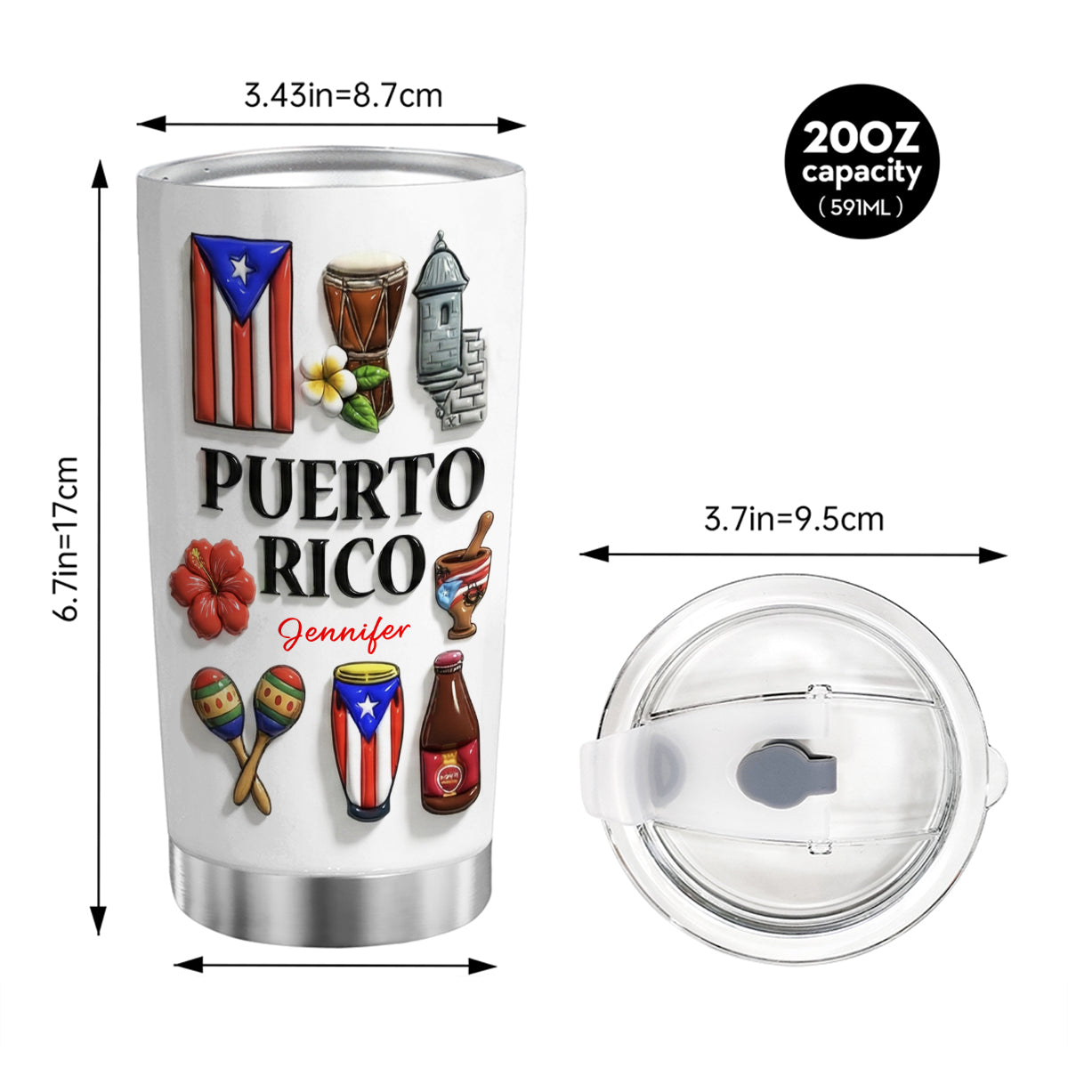 Custom Puerto Rico Tumbler With Many Puerto Rico Symbols