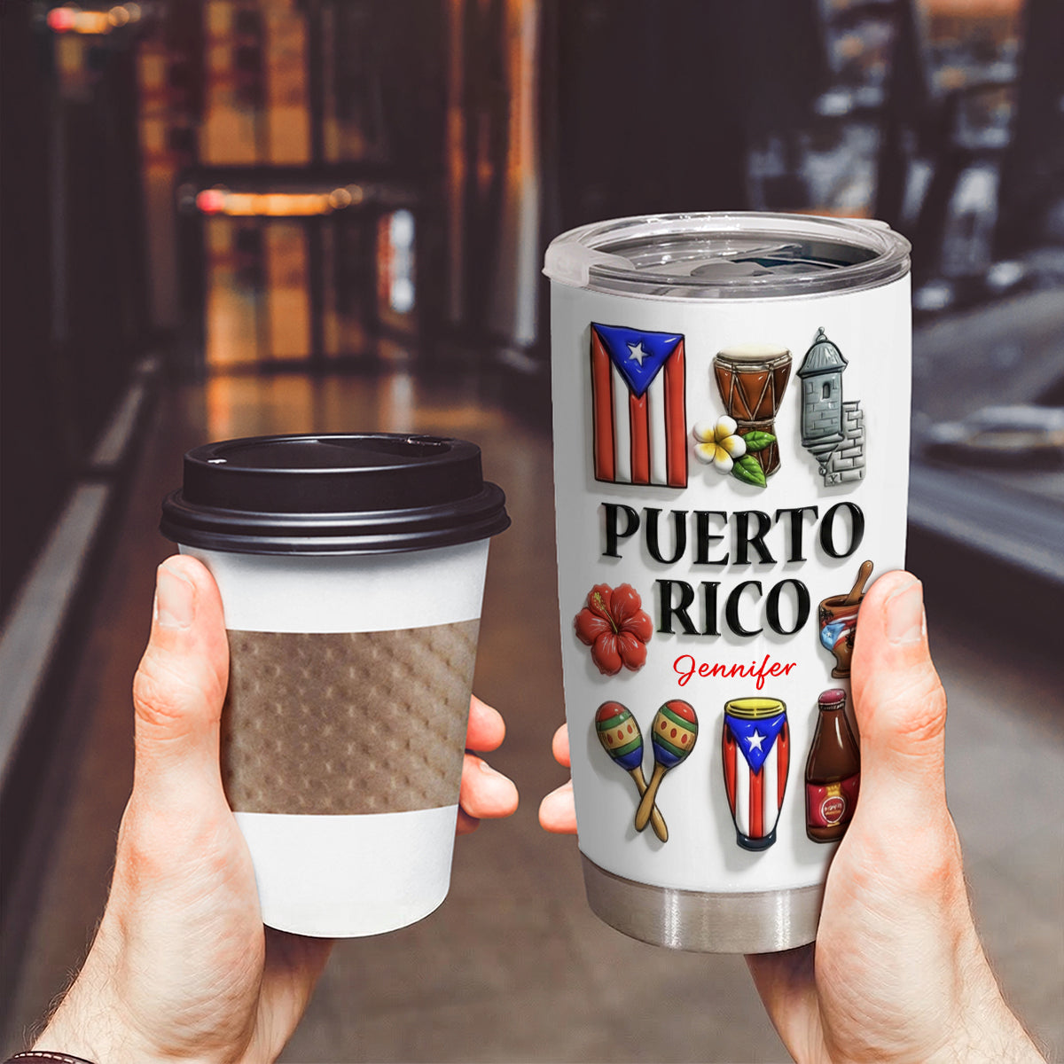 Custom Puerto Rico Tumbler With Many Puerto Rico Symbols