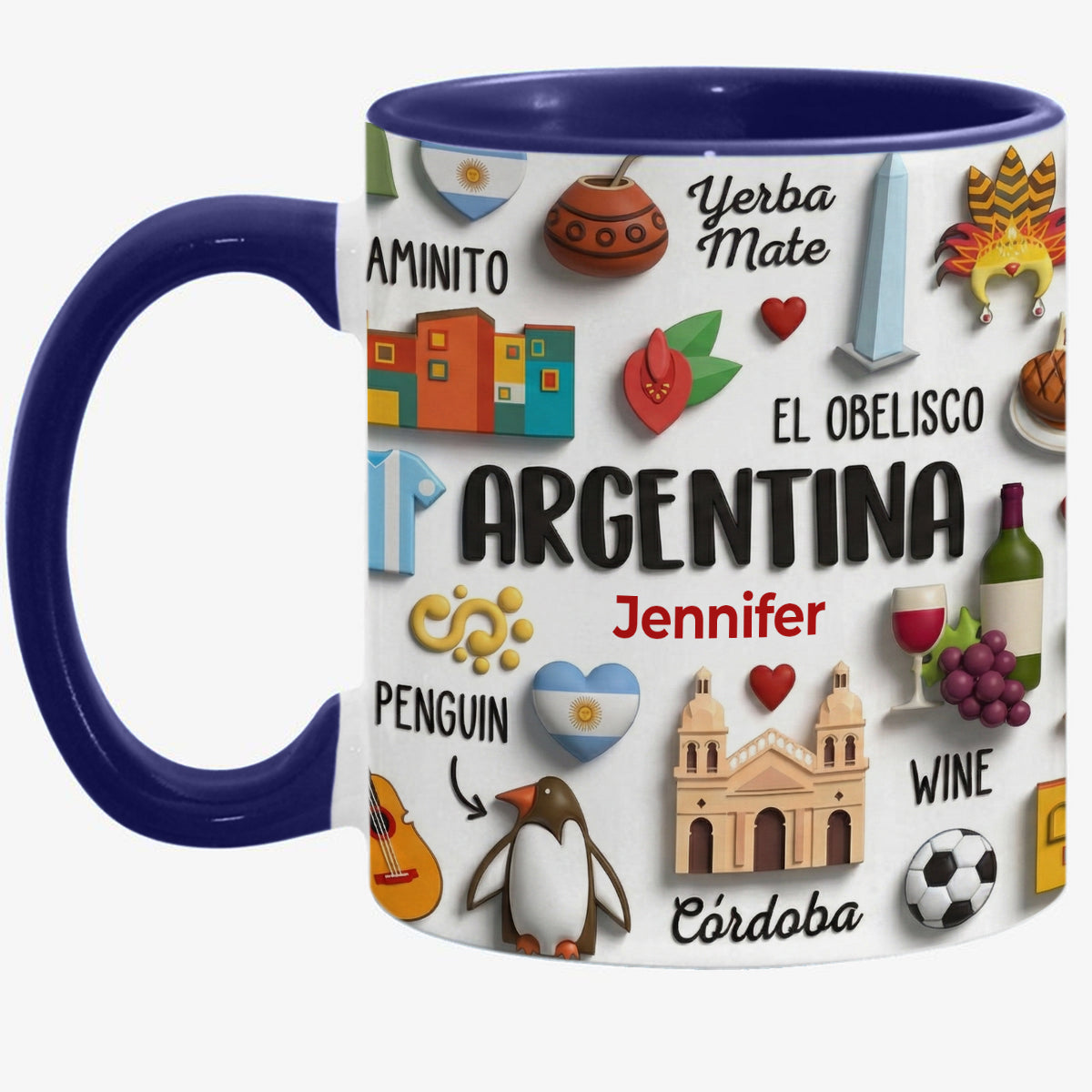 Argentina Coffee Mug Cup With Custom Your Name Emboss Effect