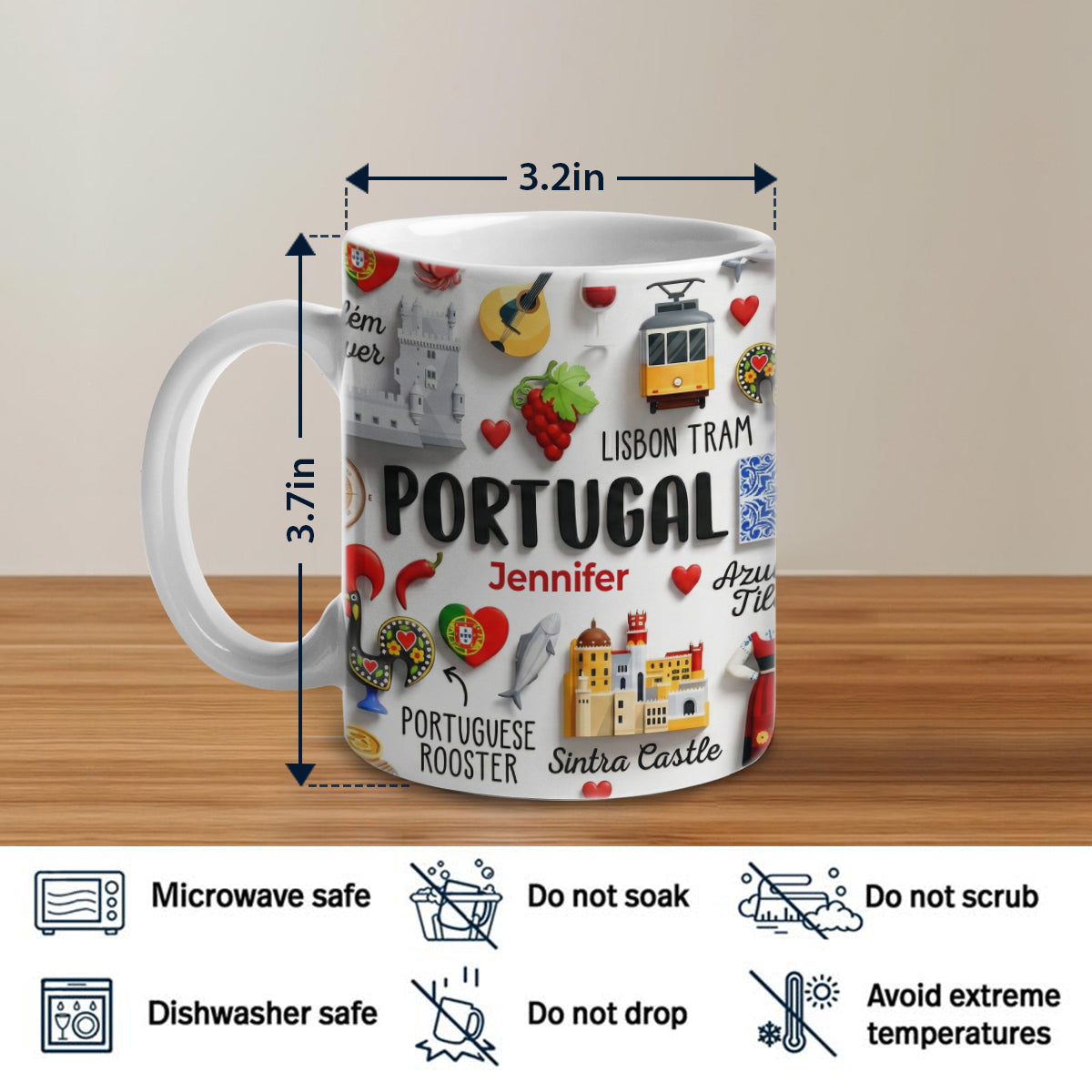 Portugal Coffee Mug Cup With Custom Your Name Emboss Effect