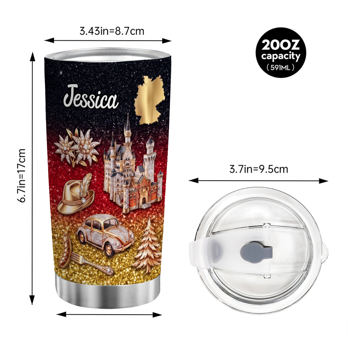 Custom Germany Tumbler With Germany Symbols Effect Print