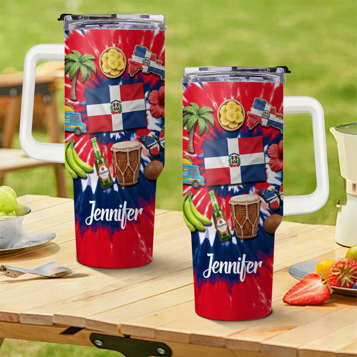 Custom Dominican Republic Symbols 40oz Tumbler With Tie Dye