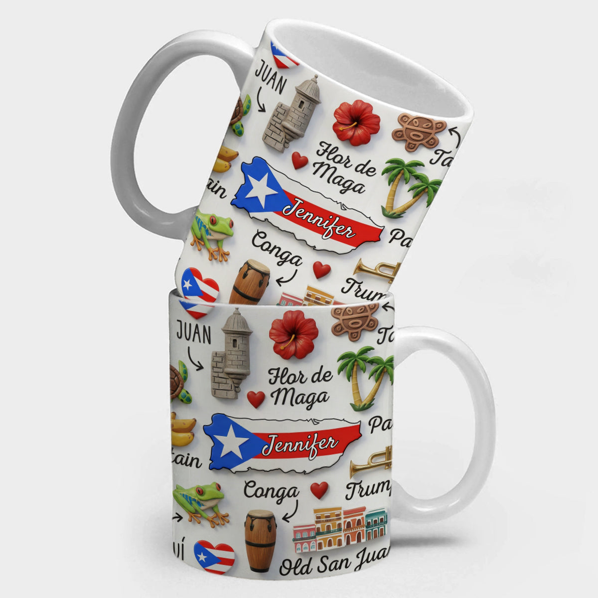 Custom Puerto Rico Map Symbols In Center Mug And Name