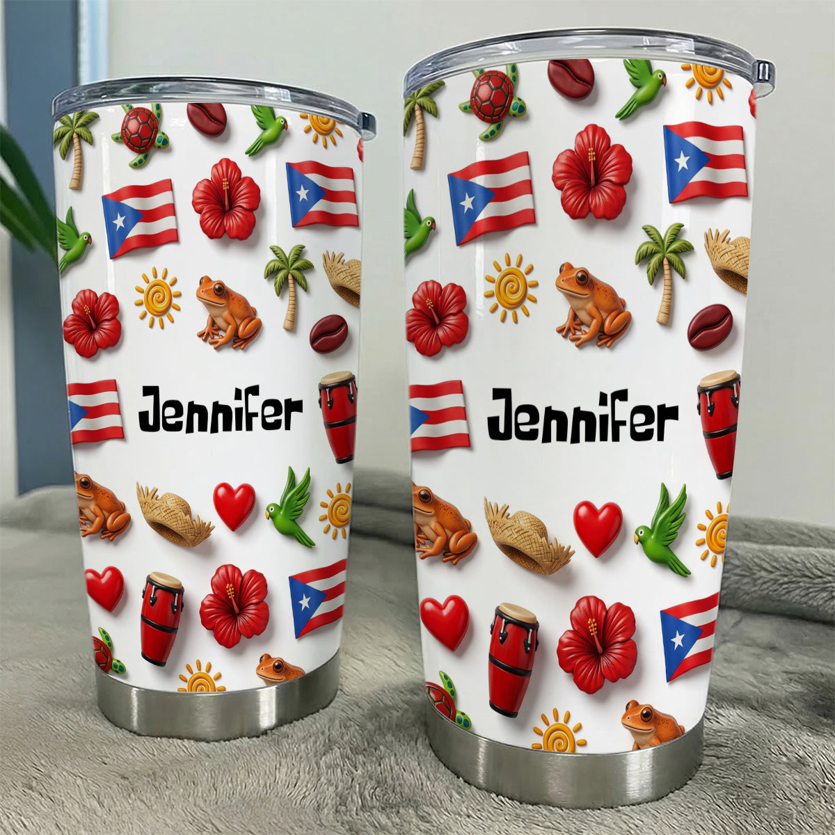 Custom Puerto Rico 2D Symbols Print And Name Tumbler