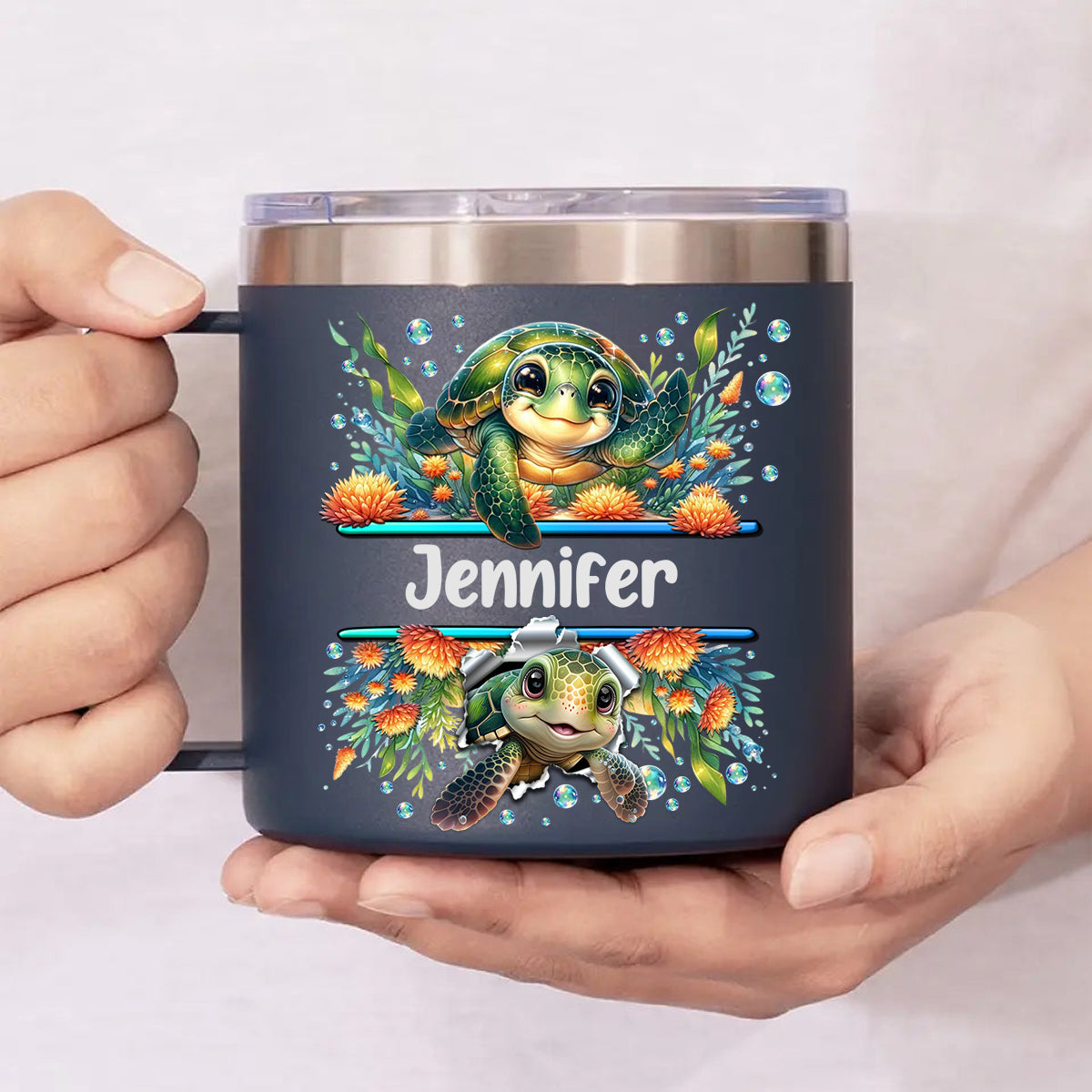 Funny Turtle Custom 14oz Stainless Steel Tumbler With Handle