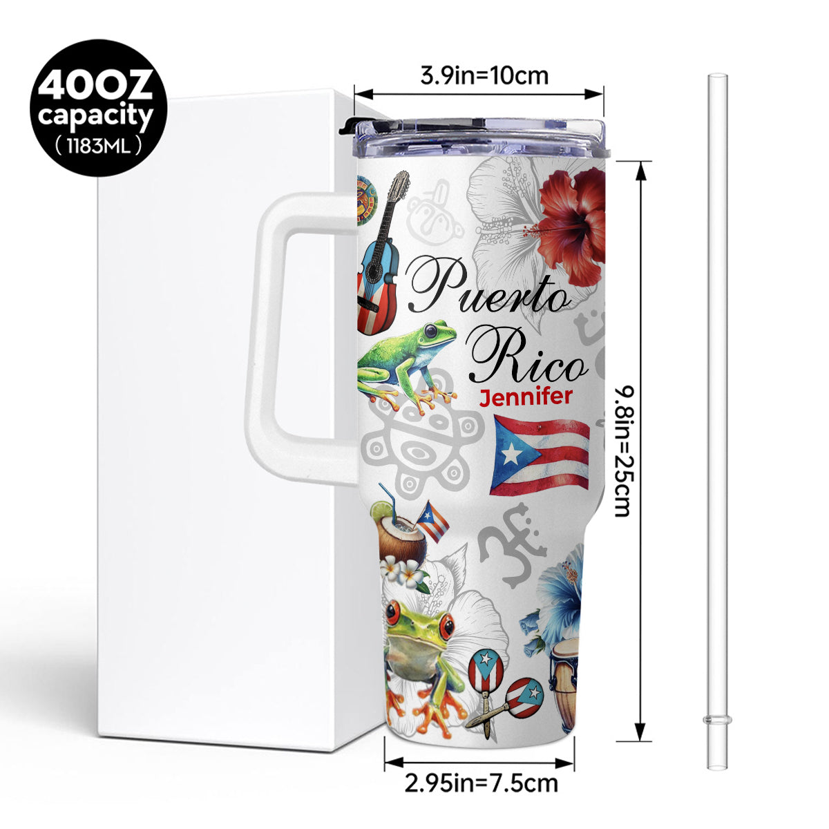 Custom Puerto Rico Tumbler 40oz And Symbols