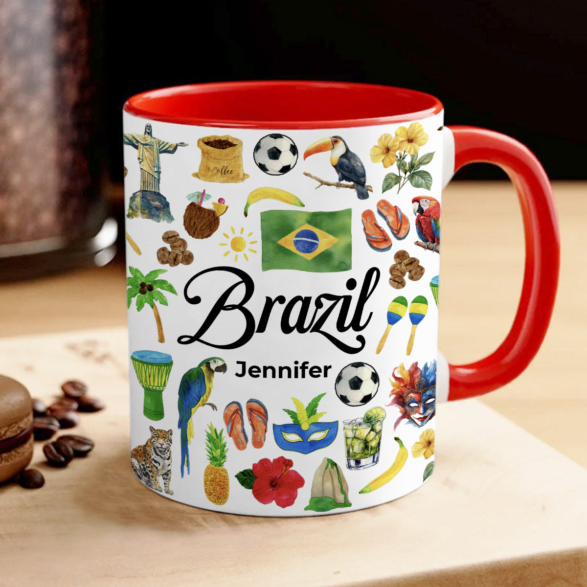 Custom Brazil Accent Mug With Water Symbols, Name