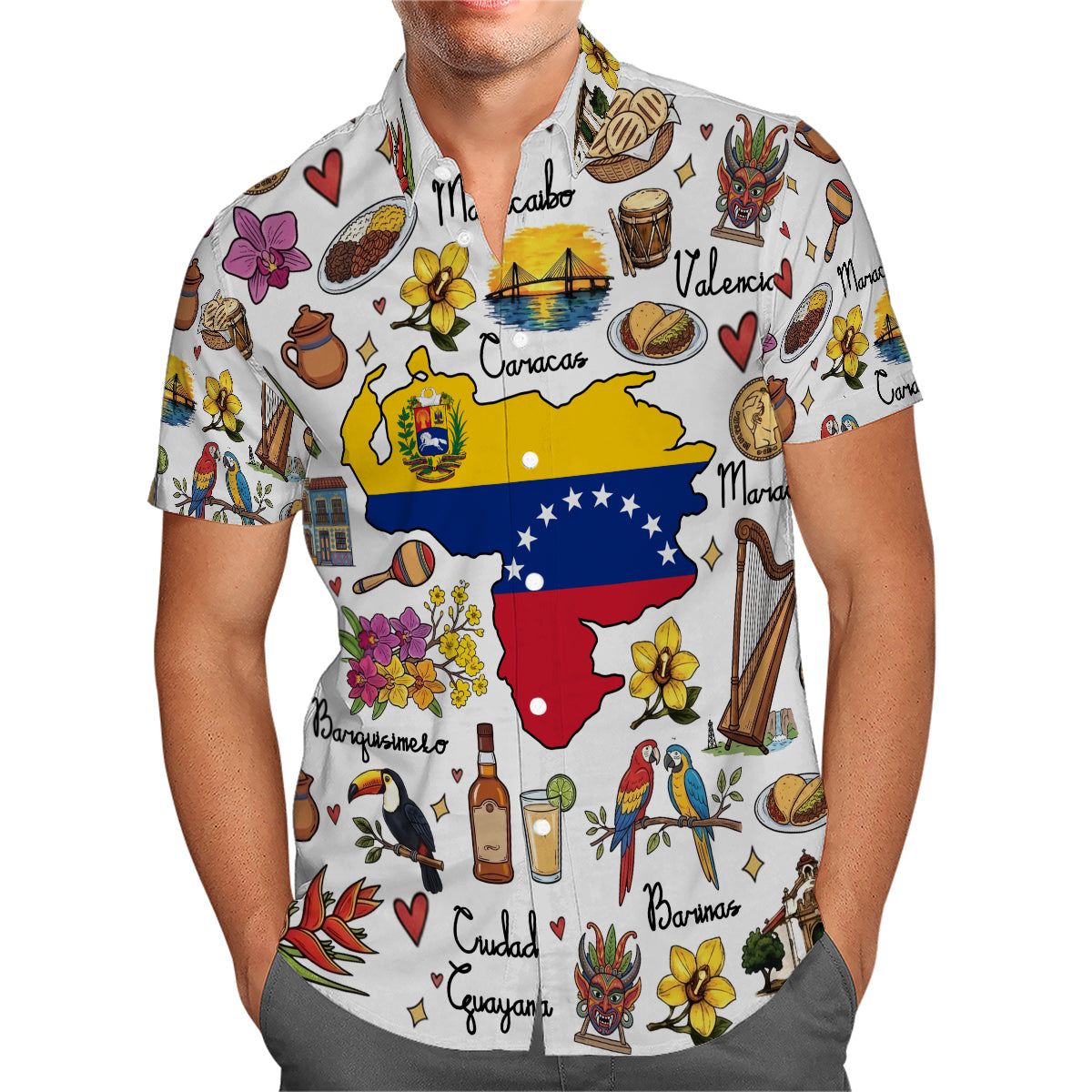 Venezuela Hawaiian Shirt with Cultural Doodle Icons