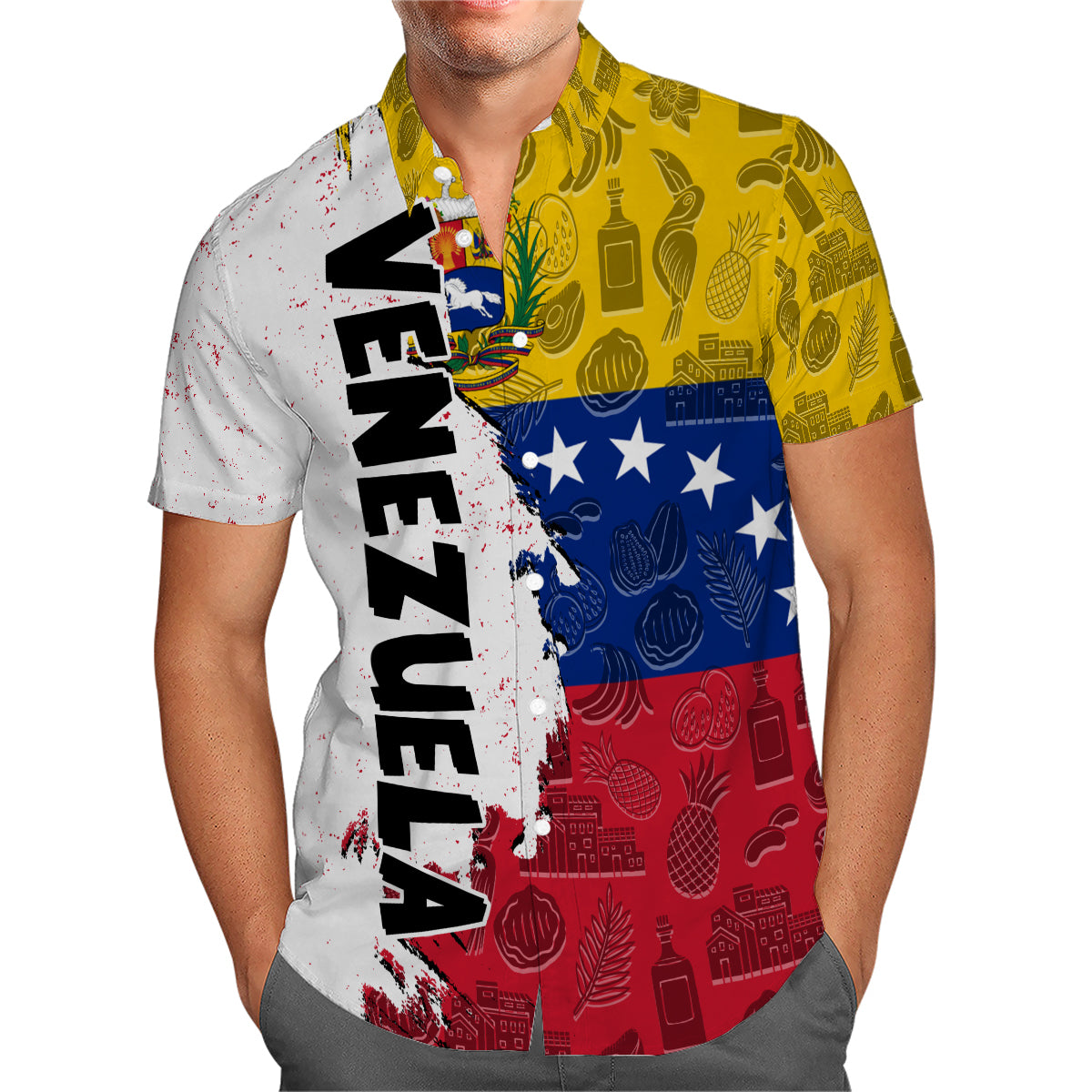 Venezuela Hawaiian Shirt With A Half Flag And Symbols