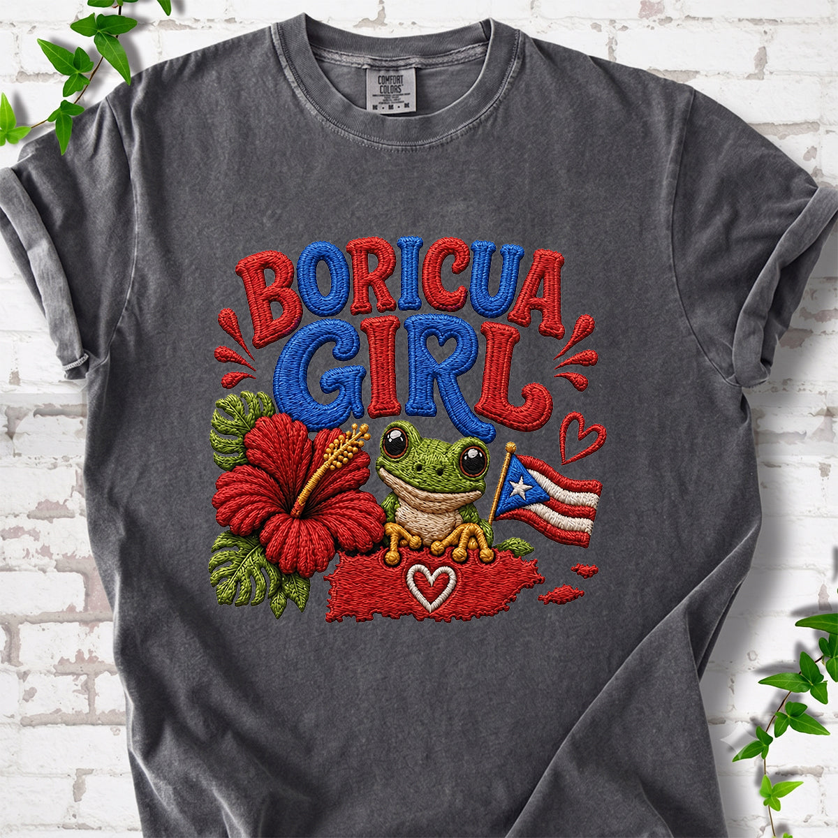 Vintage Boricua Girl Faux Embroidered T-shirt