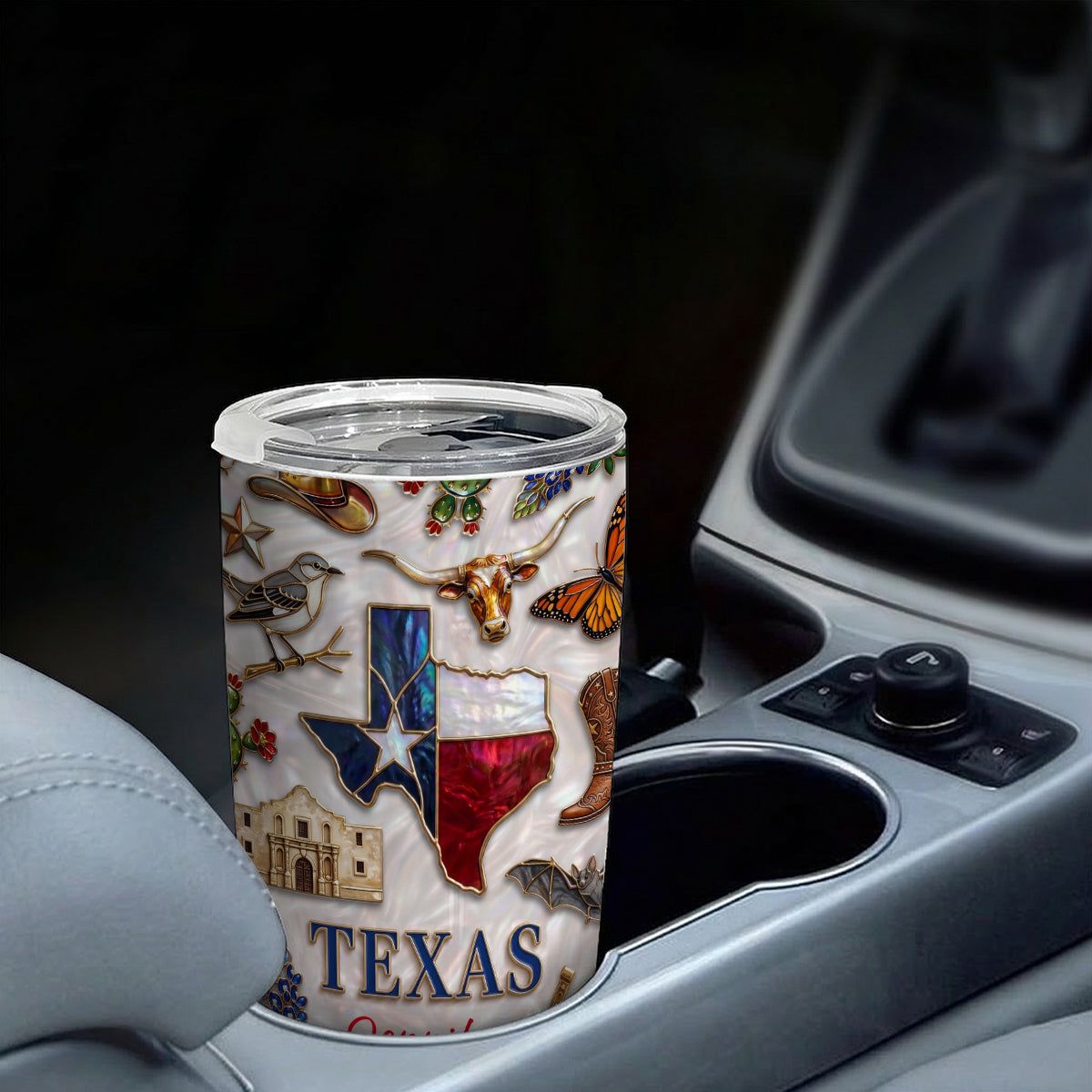 Custom Texas Tumbler With Texas Glitter Effect
