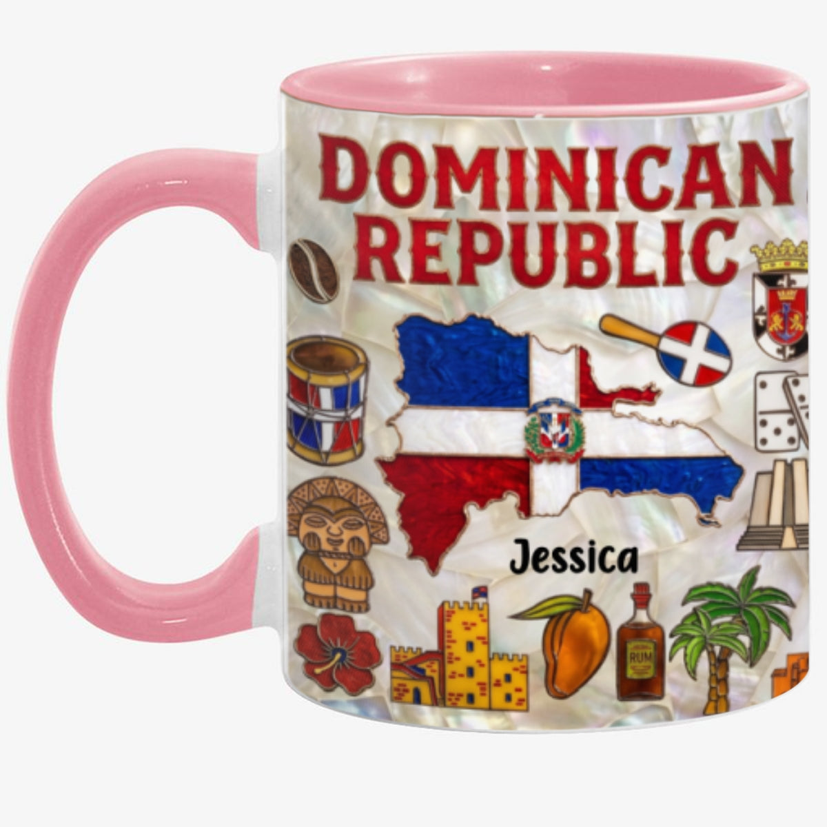 Personalized Dominican Republic Map 2D Printed Coffee Mug Cup, Custom Name Dominican Republic Gifts Souvenirs