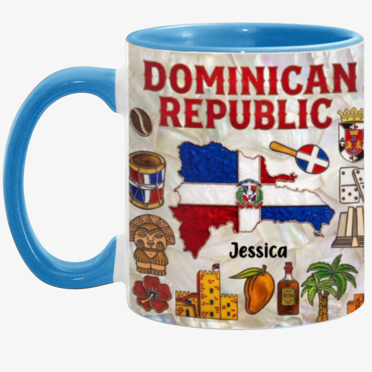 Personalized Dominican Republic Map 2D Printed Coffee Mug Cup, Custom Name Dominican Republic Gifts Souvenirs