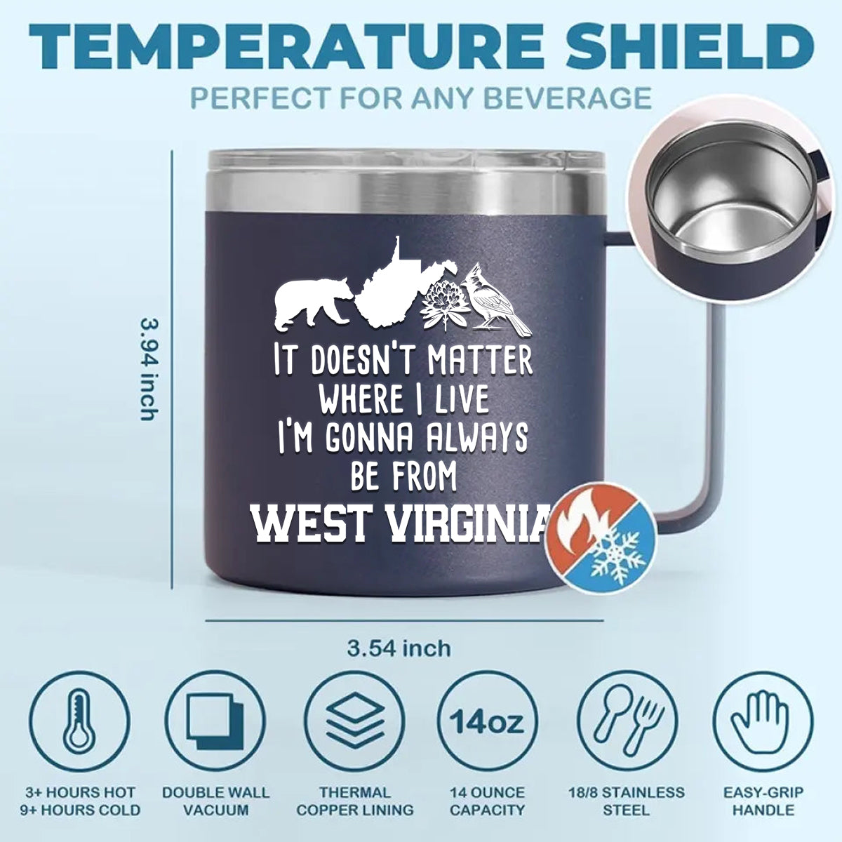 I'm Gonna Always Be From West Virginia 14oz Stainless Steel Tumbler With Handle