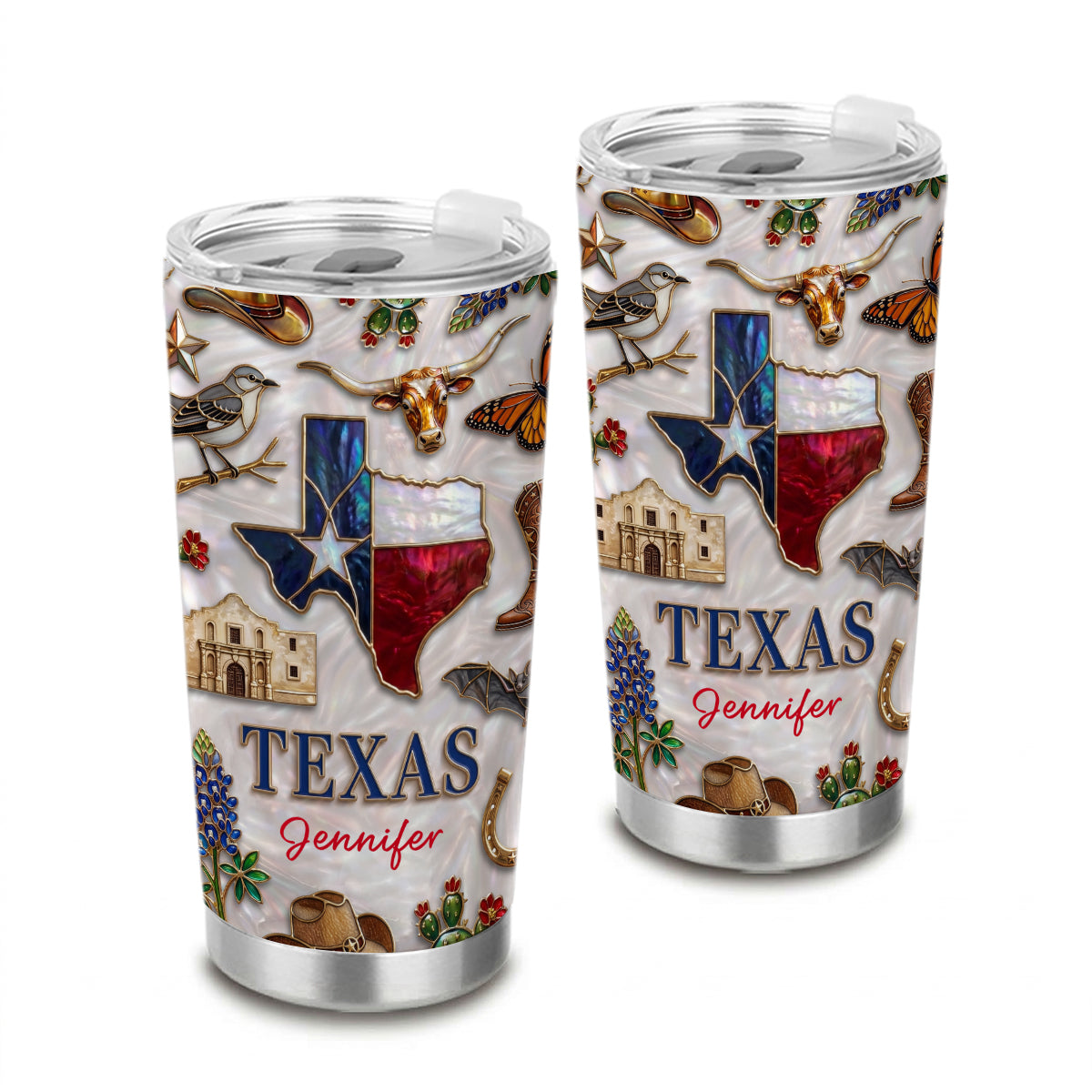 Custom Texas Tumbler With Texas Glitter Effect