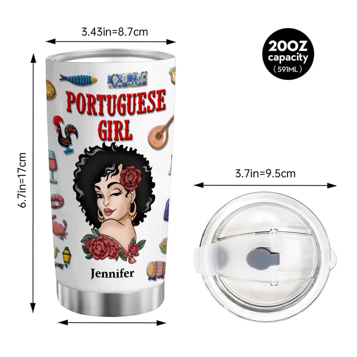 Custom Portuguese Girl Tumbler 20oz With Clipart Girl