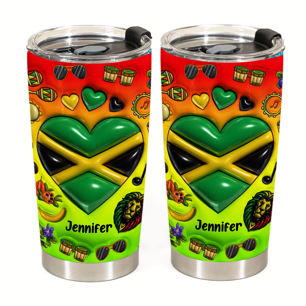 Custom Jamaica Heart Tumbler With Name