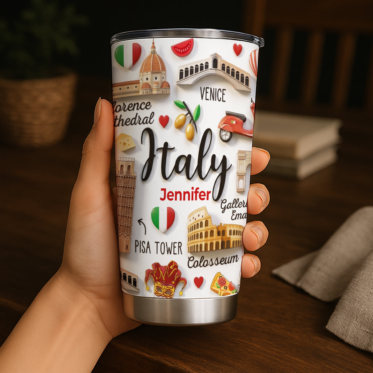 Italy Tumbler With Custom Your Name Emboss Effect