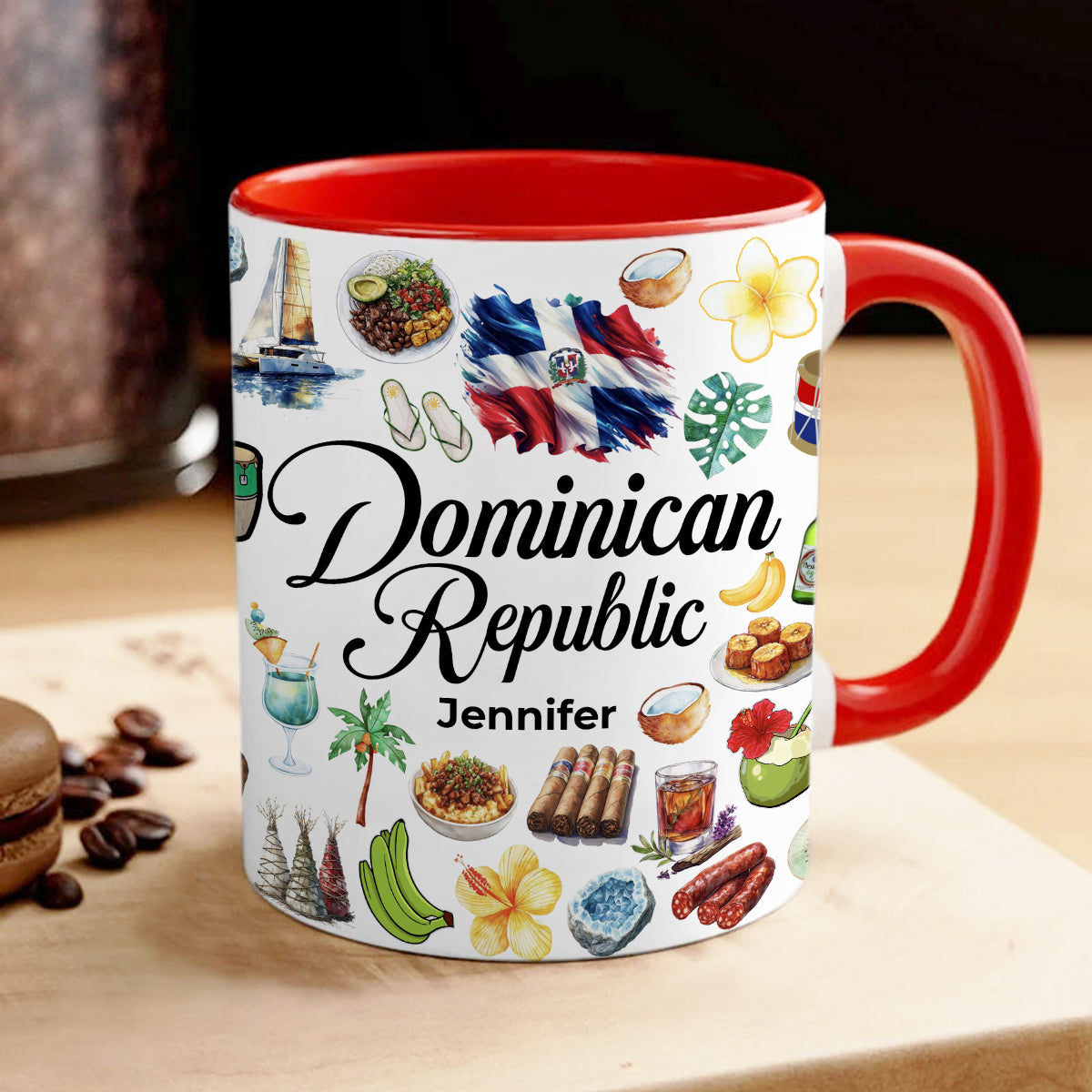 Custom Dominican Republic Accent Mug With Water Symbols, Name