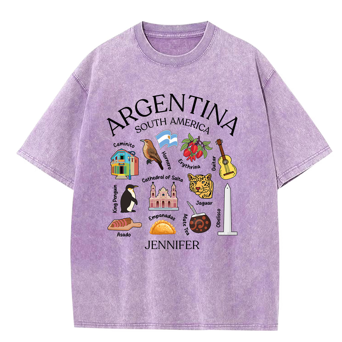 Custom Argentina South America Washed T-shirt With Your Name