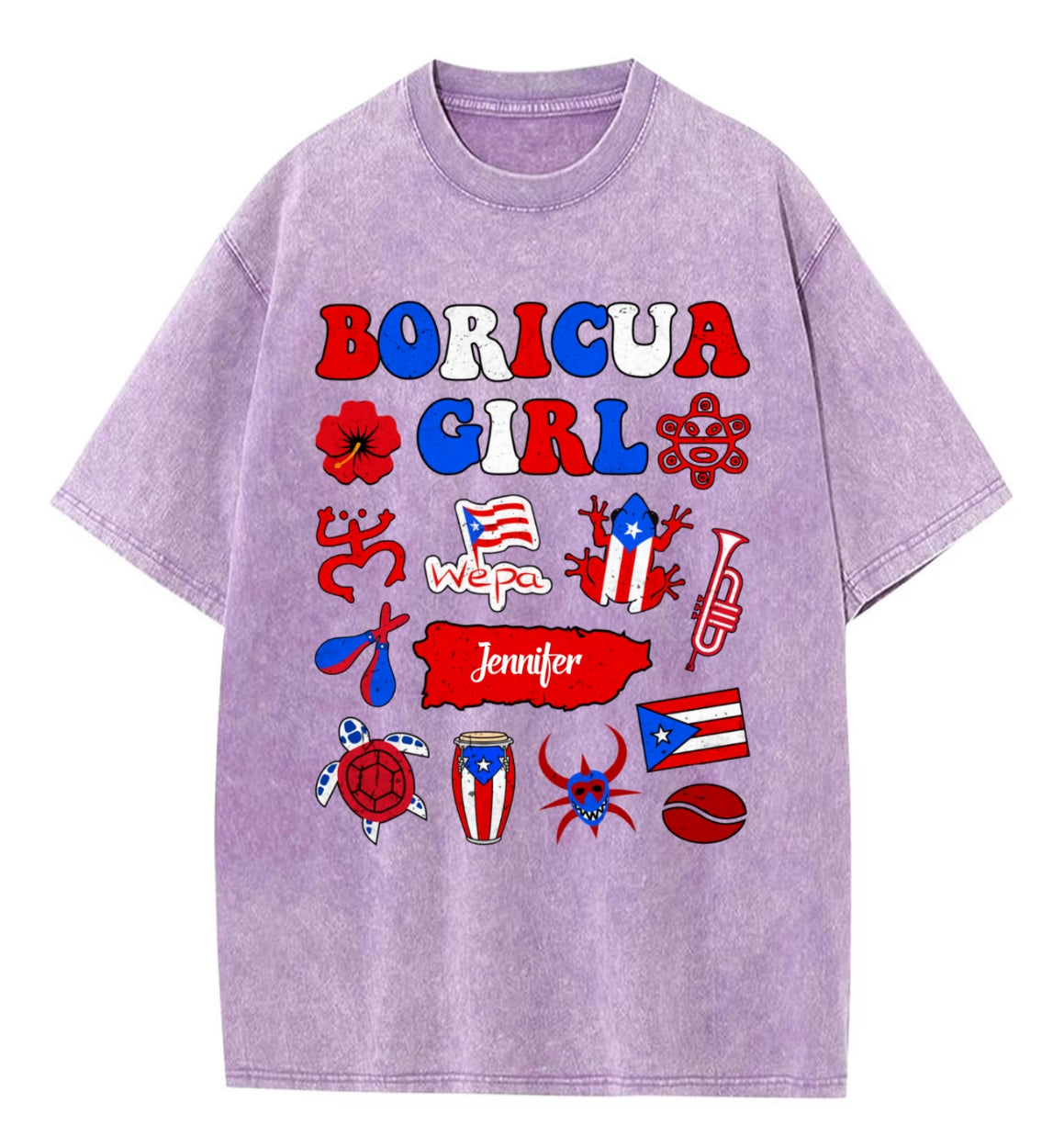 Custom Boricua Girl Washed T-shirt With Your Name