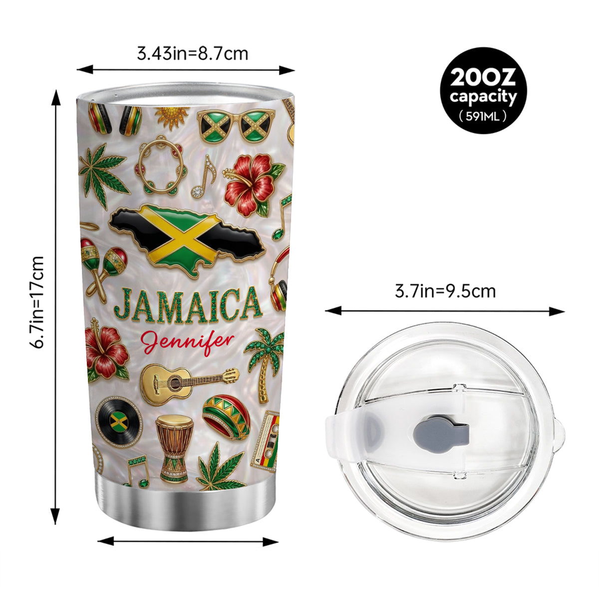 Custom Jamaica Tumbler With Jamaica Glitter Effect
