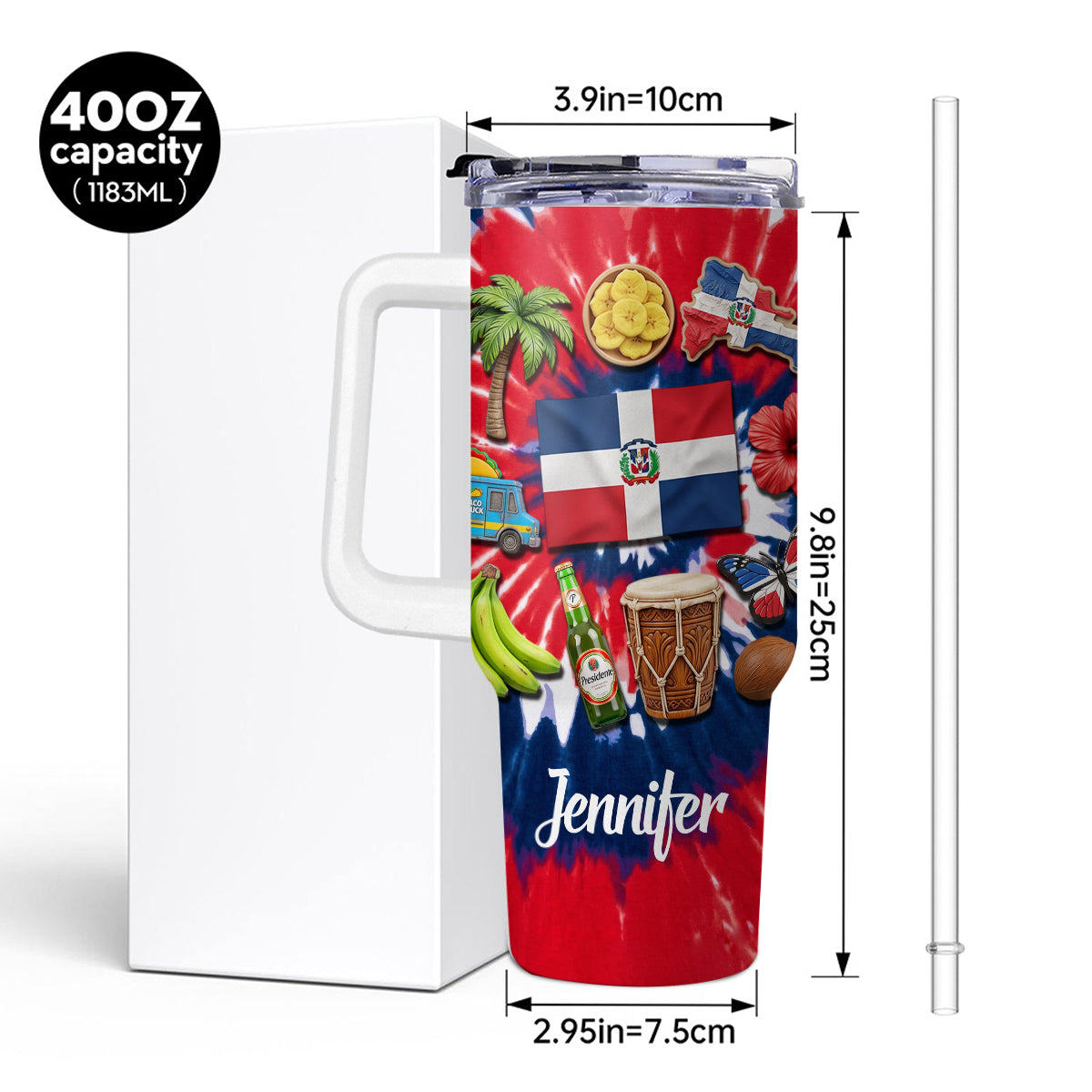 Custom Dominican Republic Symbols 40oz Tumbler With Tie Dye