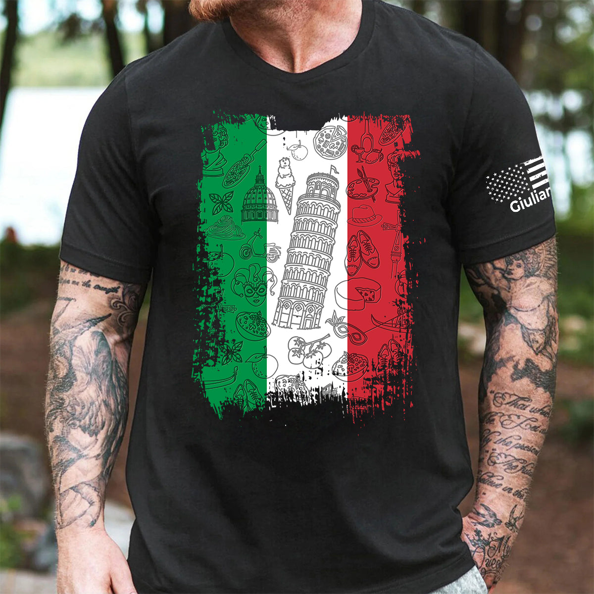 Italy Flag T-Shirt With Custom Name On Sleeve
