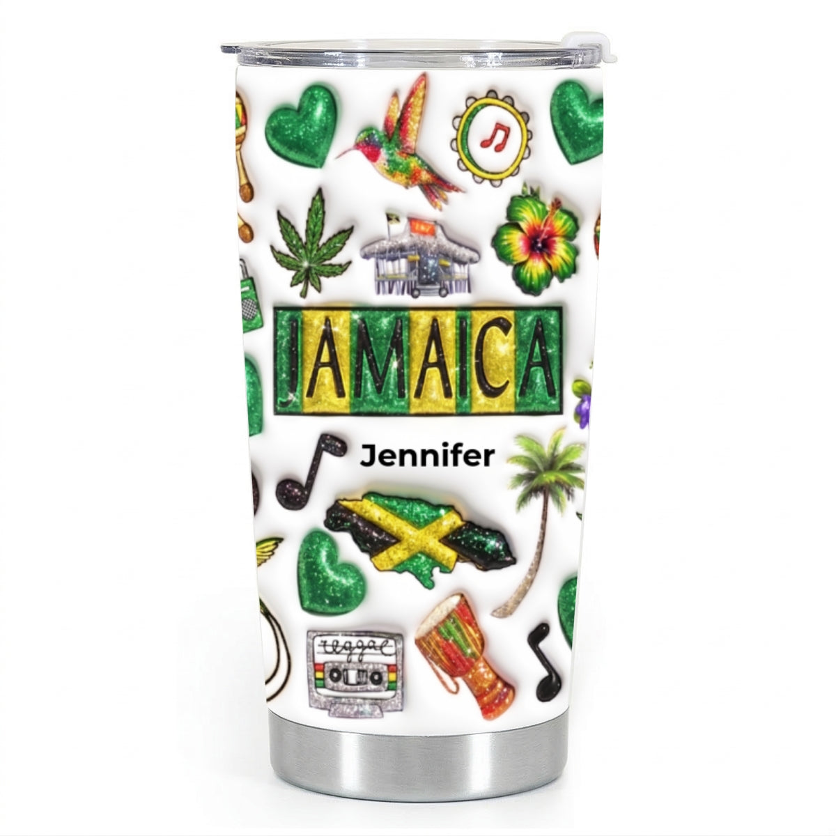 Custom Jamaica Tumbler With Your Name With Glitter Effect Print