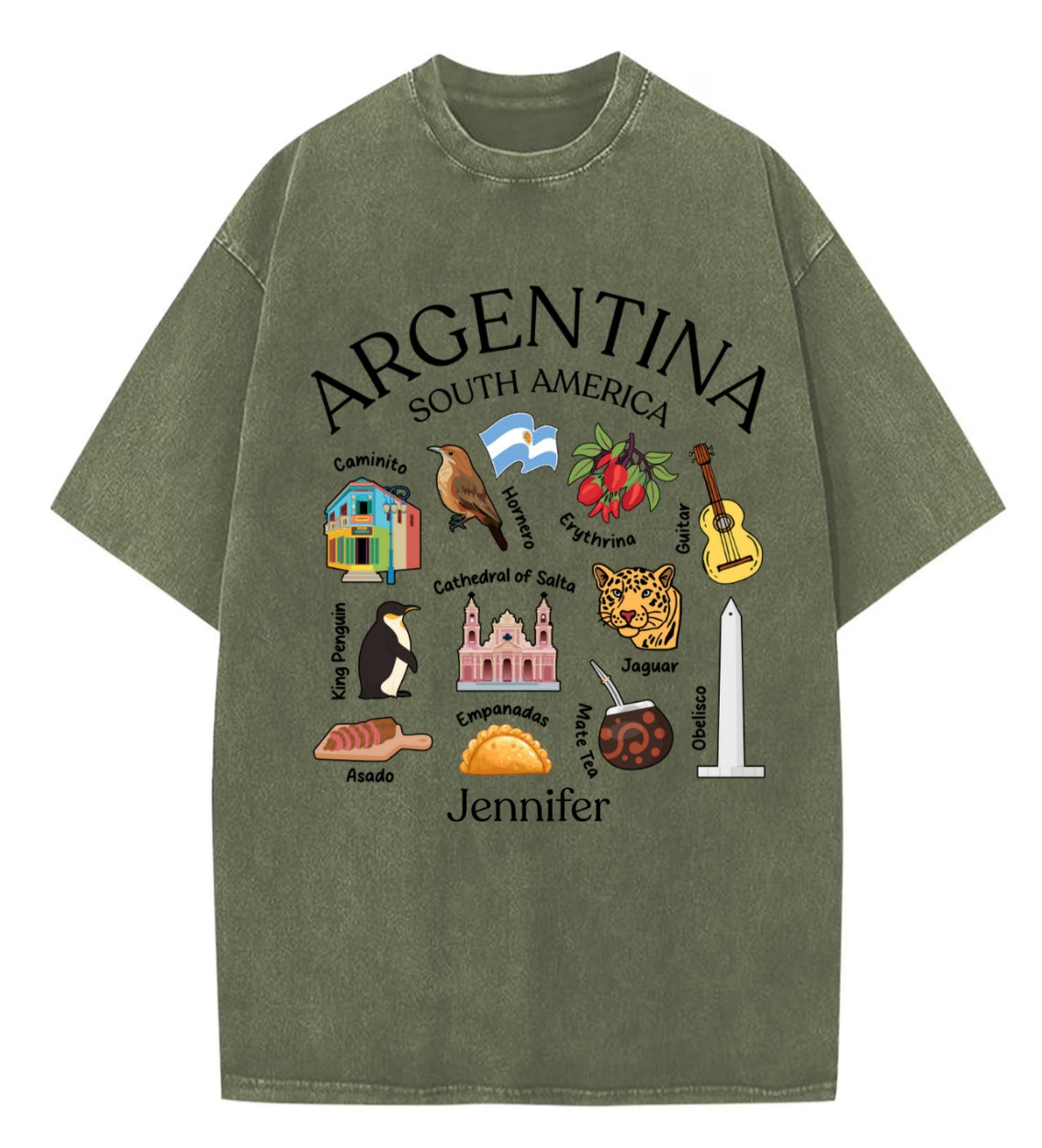 Custom Argentina South America Washed T-shirt With Your Name
