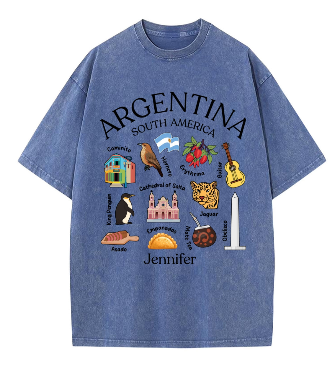Custom Argentina South America Washed T-shirt With Your Name