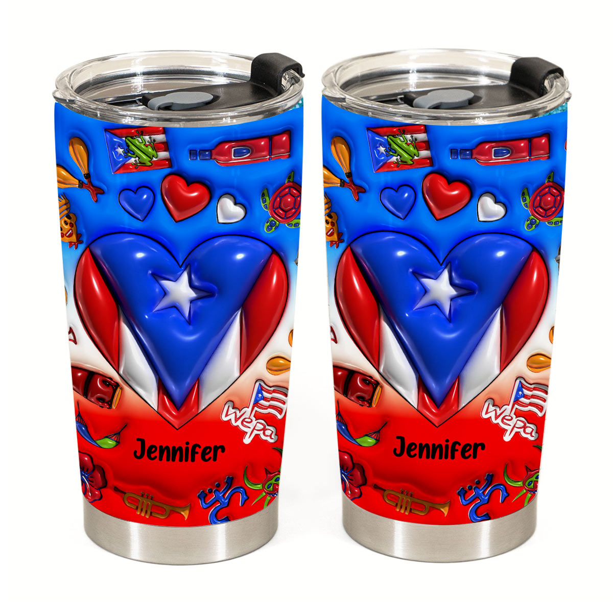 Custom Puerto Rico Heart Tumbler With Name