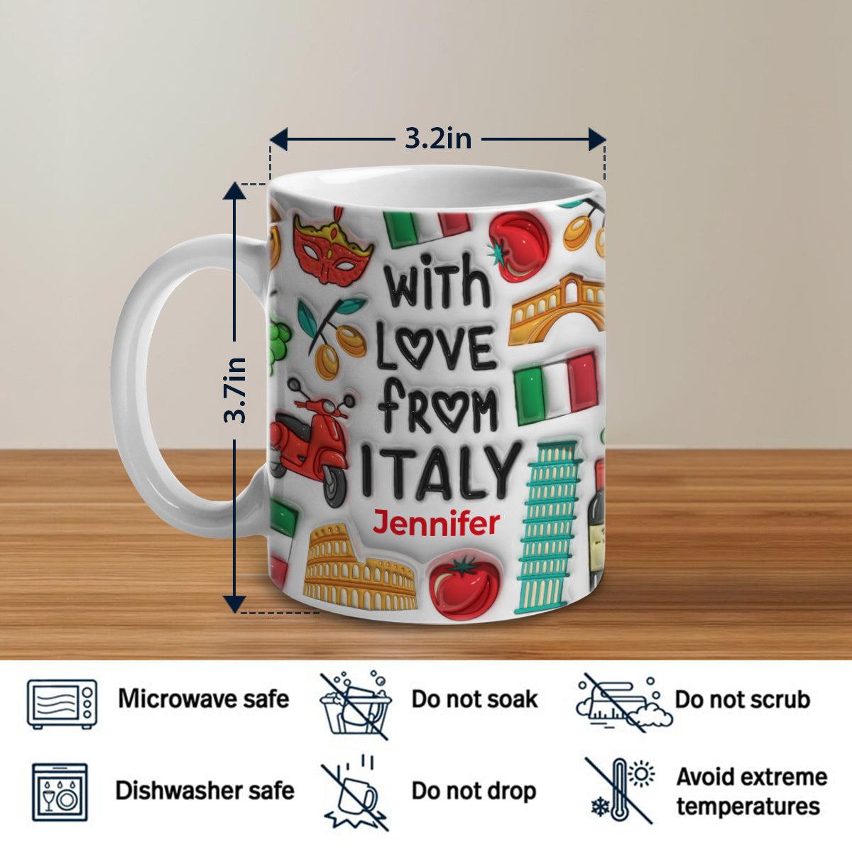 Custom With Love From Italy Mug And Symbols