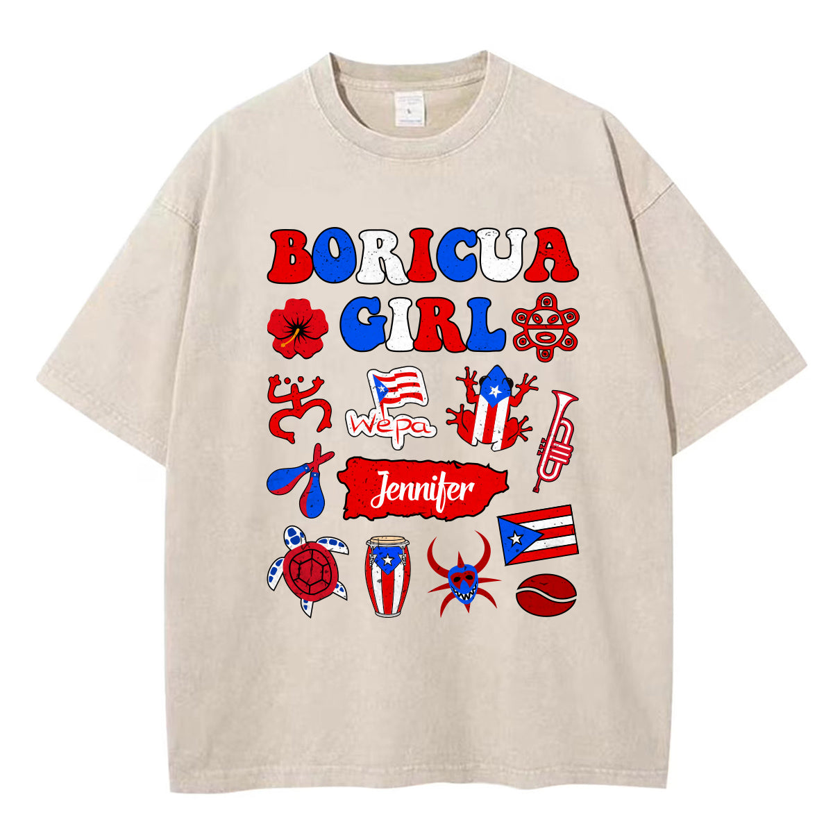 Custom Boricua Girl Washed T-shirt With Your Name