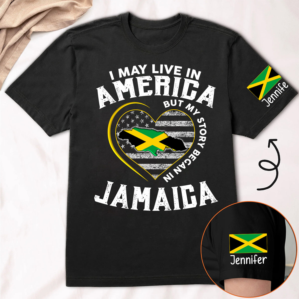 Custom My Story Began In Jamaica T-shirt With Name On The Sleeve