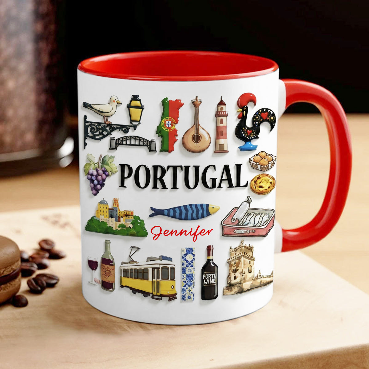 Custom Portugal Accent Mug With Many Portugal Symbols