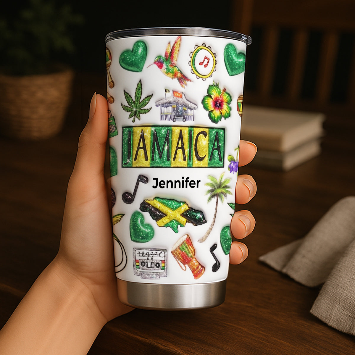 Custom Jamaica Tumbler With Your Name With Glitter Effect Print