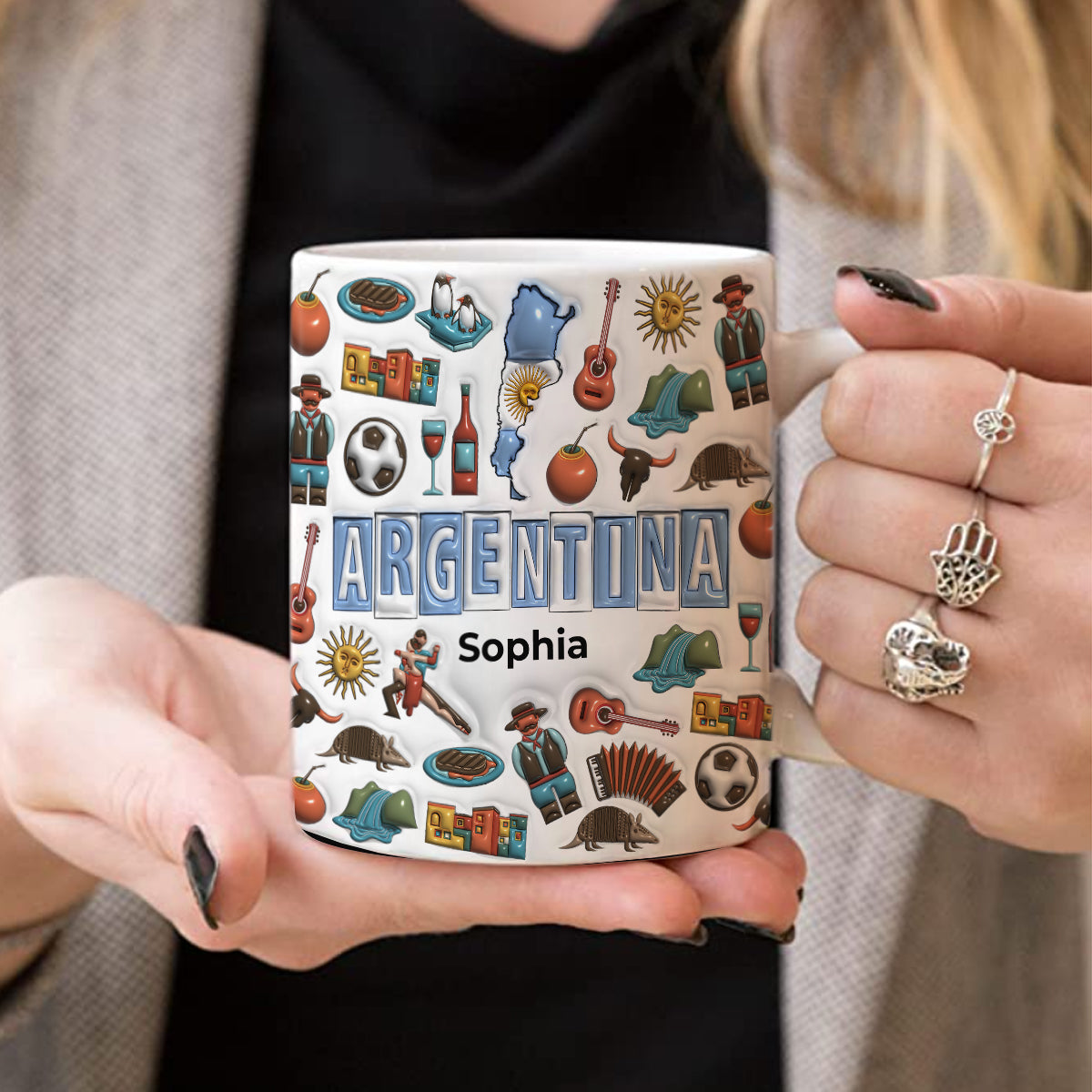 Custom Argentina Mug With Map, Flag