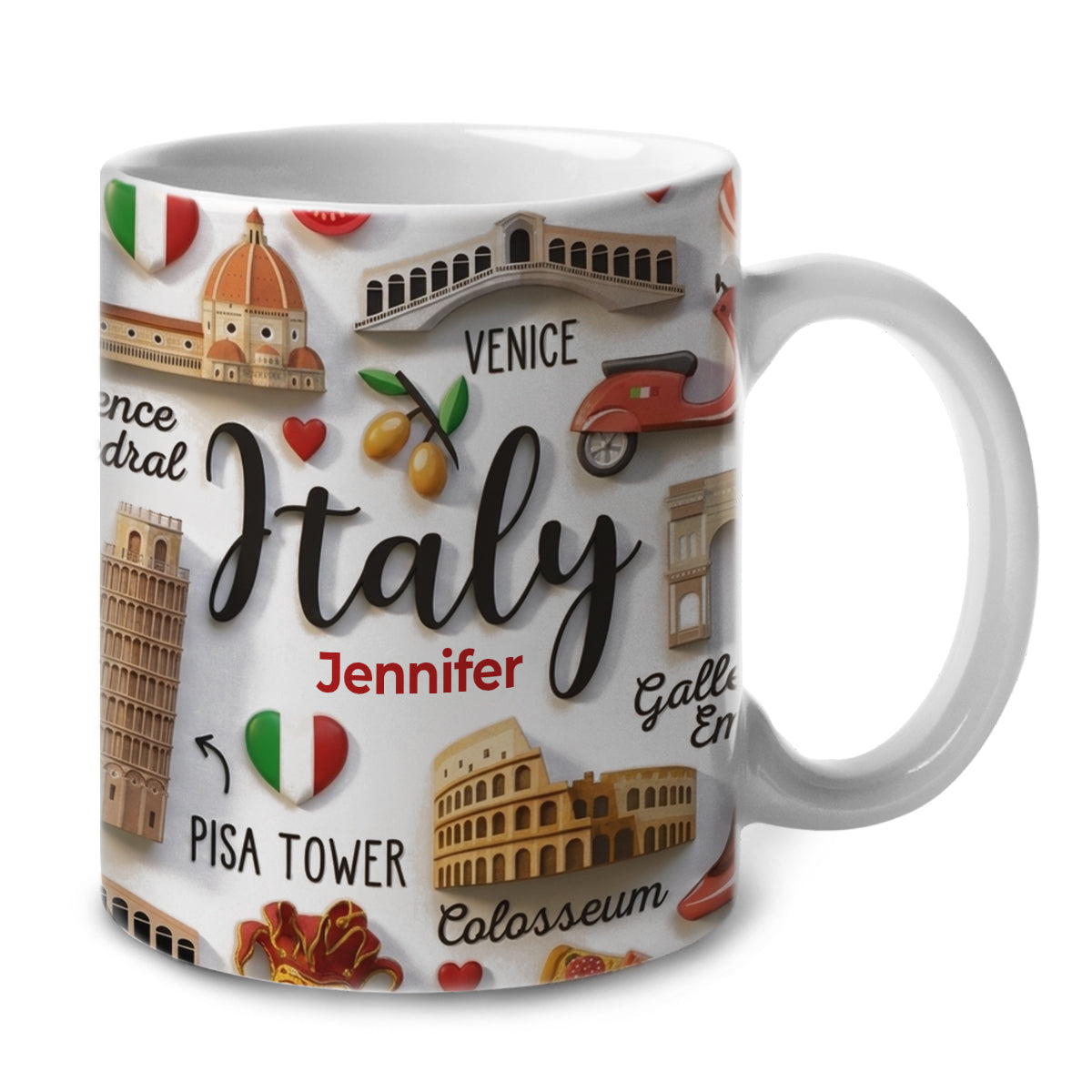 Italy Coffee Mug Cup With Custom Your Name Emboss Effect