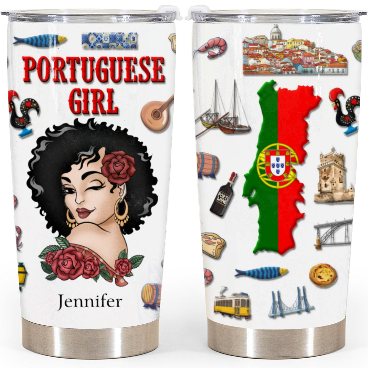 Custom Portuguese Girl Tumbler 20oz With Clipart Girl