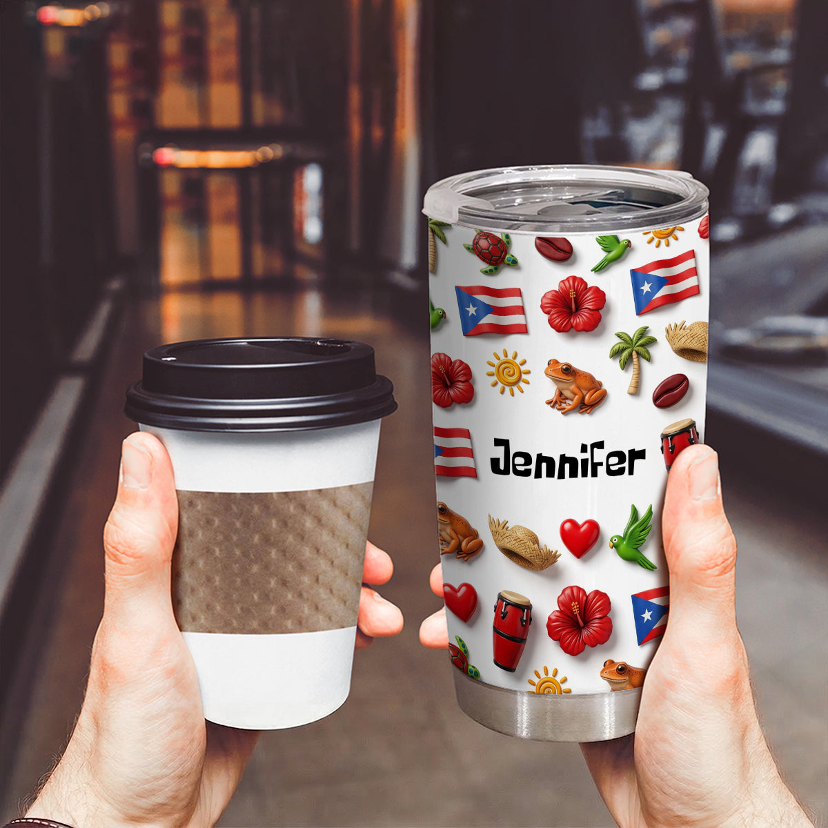 Custom Puerto Rico 2D Symbols Print And Name Tumbler
