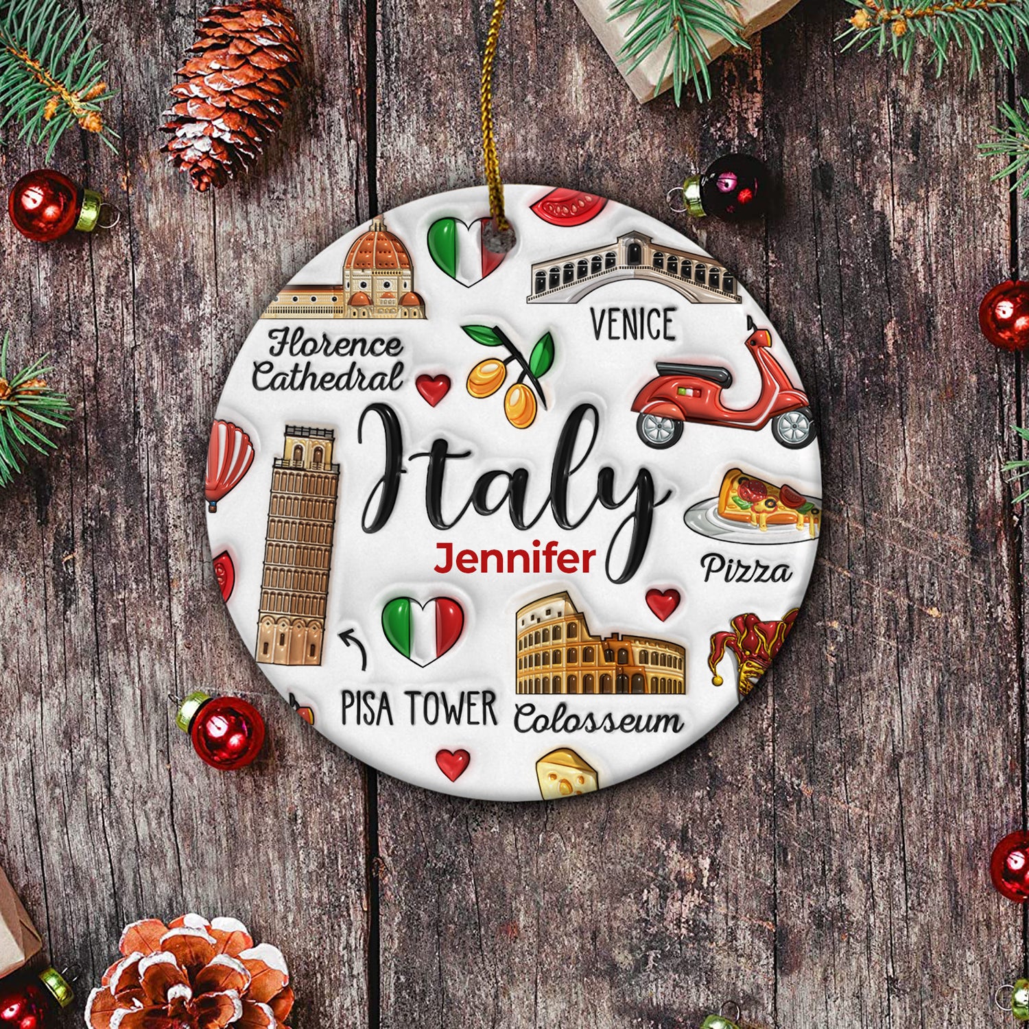 Custom Italy Italia Christmas Ornament With Symbols