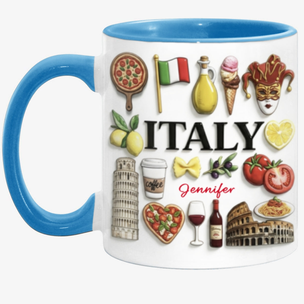 Custom Italy Accent Mug With Many Italy Symbols