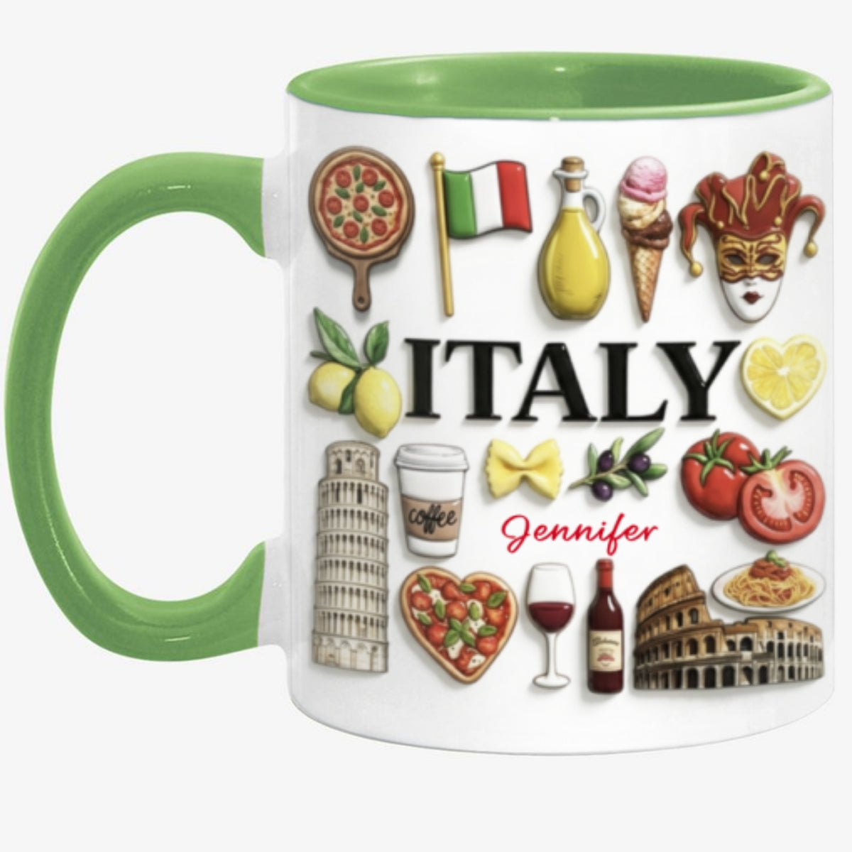 Custom Italy Accent Mug With Many Italy Symbols