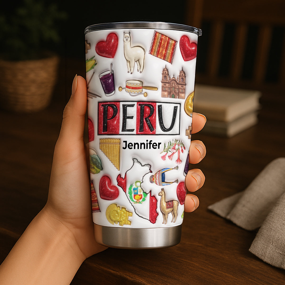 Custom Peru Tumbler With Your Name With Glitter Effect Print